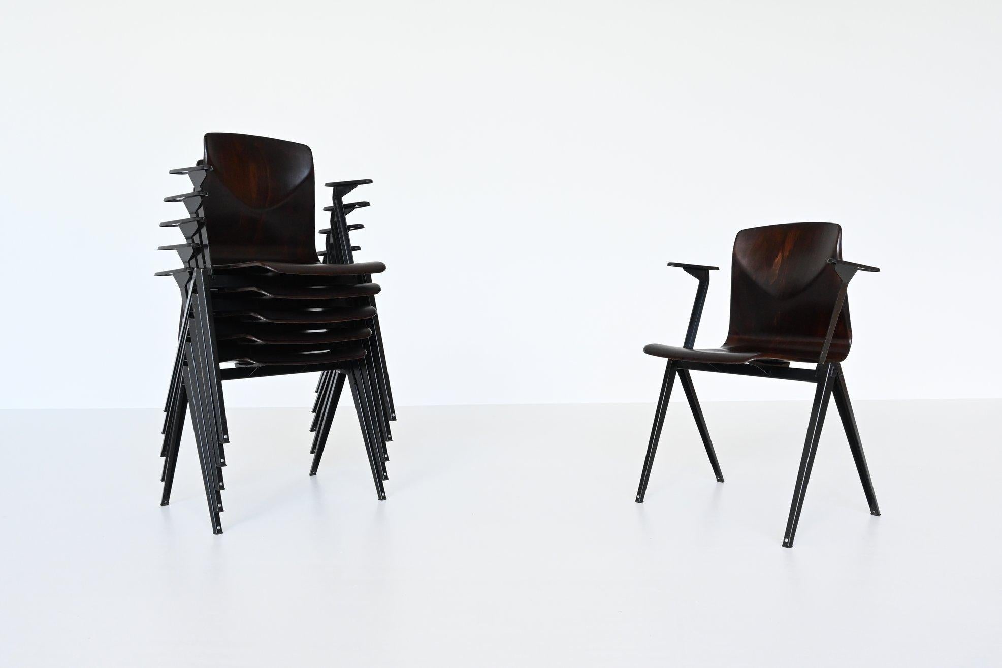 Late 20th Century Elmar Flototto Model S22 Stacking Chairs with Arms Pagholz Germany 1970