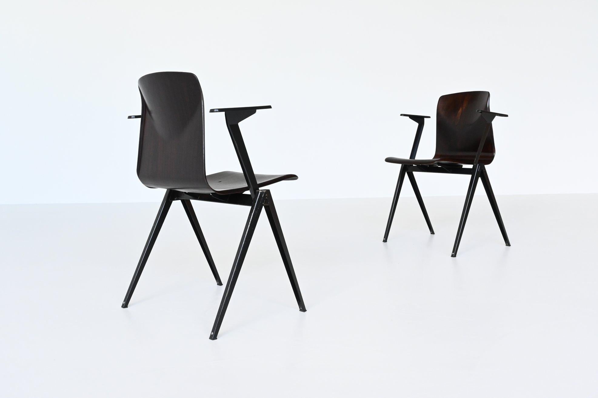 Wood Elmar Flototto Model S22 Stacking Chairs with Arms Pagholz Germany 1970