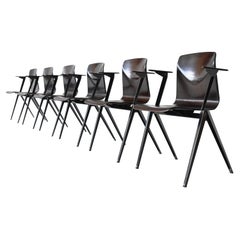 Elmar Flototto Model S22 Stacking Chairs with Arms Pagholz Germany 1970