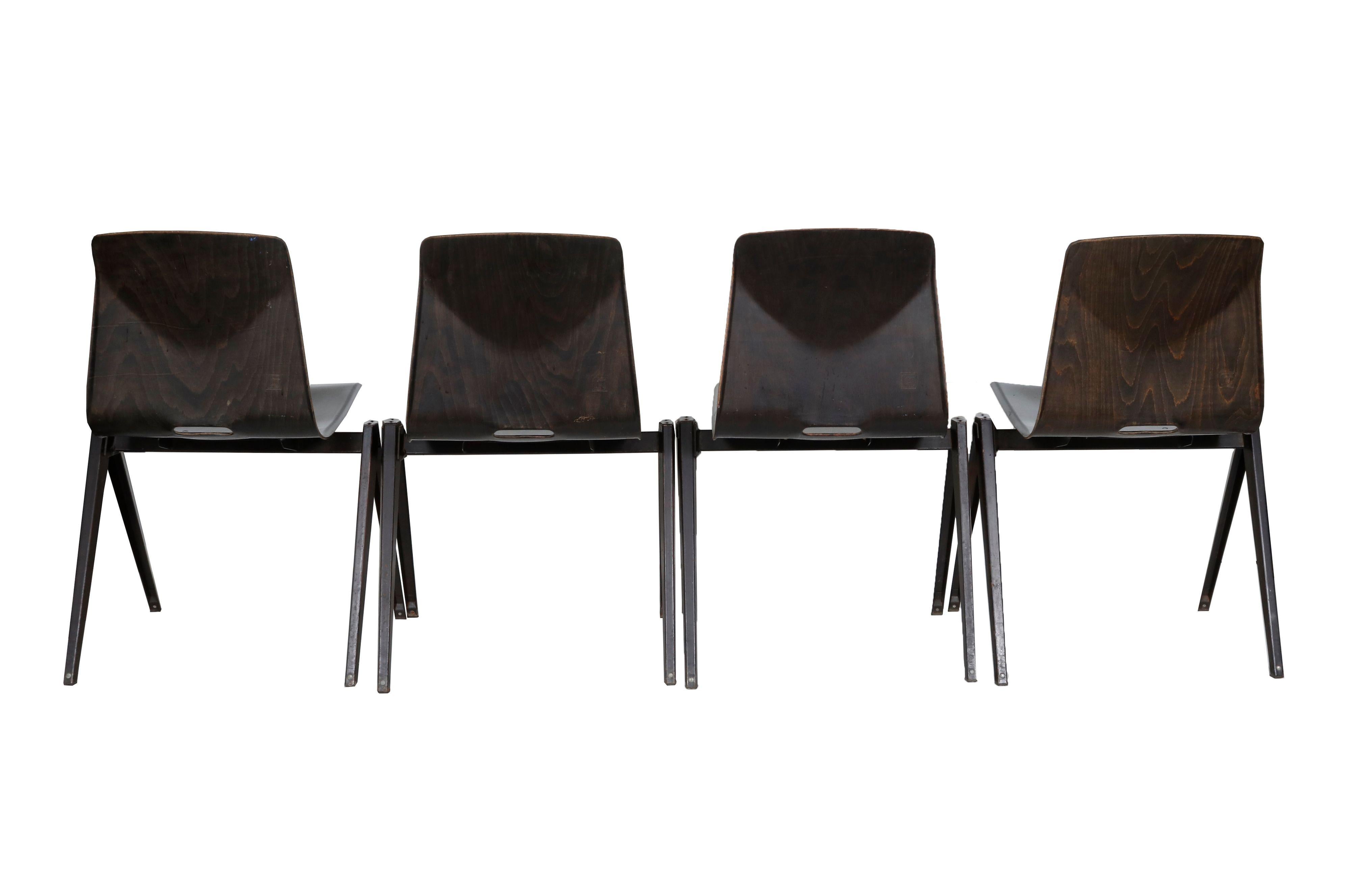 Mid-Century Modern Elmar Flötotto Thur-Op-Seat Ebony Molded Wood & Metal Dining Chairs ~ set of 4