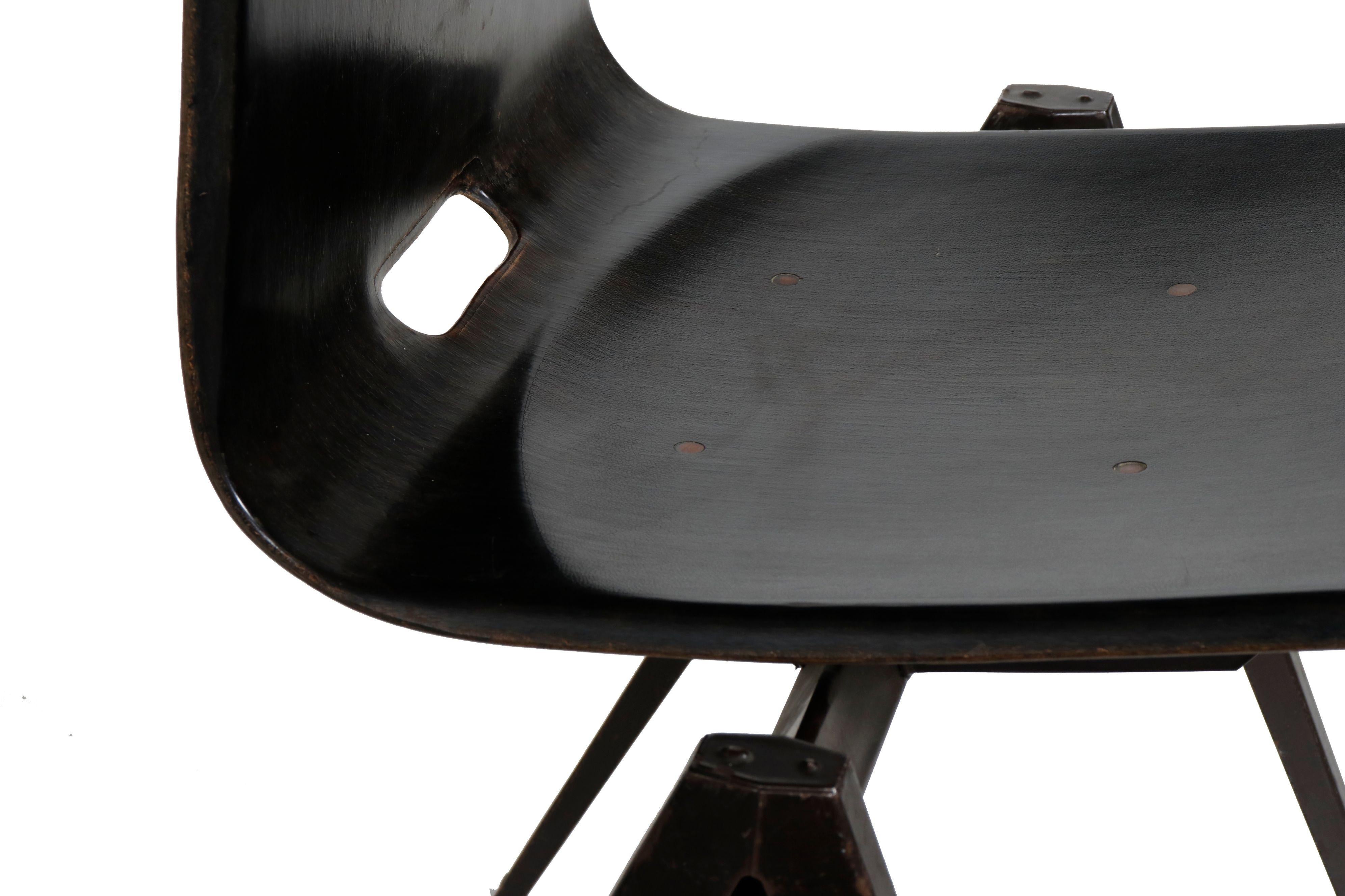 German Elmar Flötotto Thur-Op-Seat Ebony Molded Wood & Metal Dining Chairs ~ set of 4
