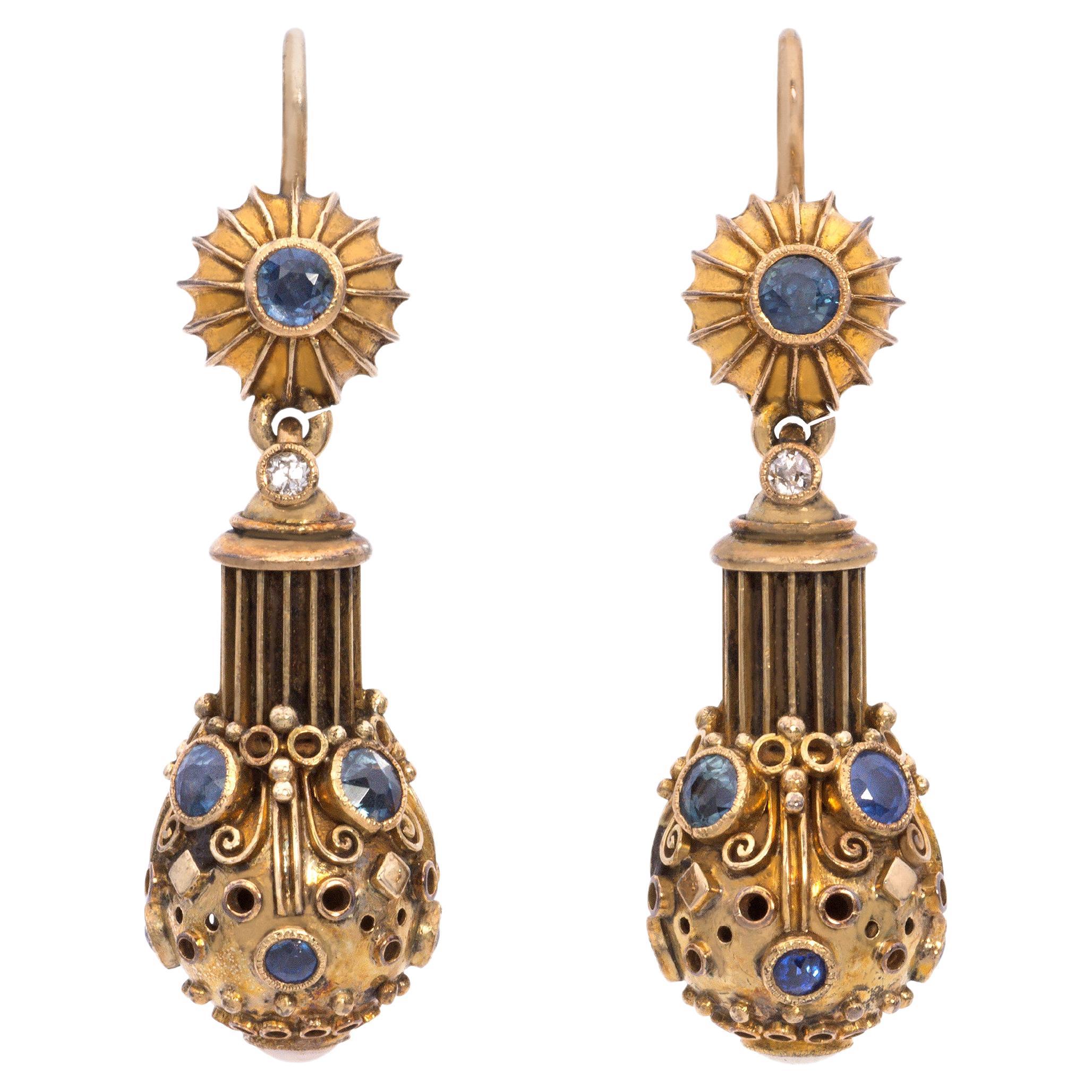 Boucles d'oreilles Elmar Seidler en or rose, saphirs, perles et diamants, c. 1950 en vente