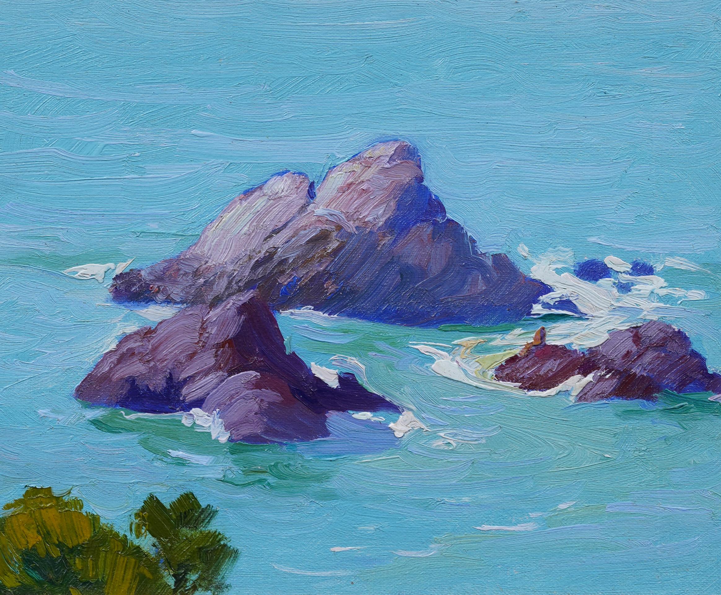 Antique American Impressionist Seal Rocks California Coastal Seascape Painting For Sale 1