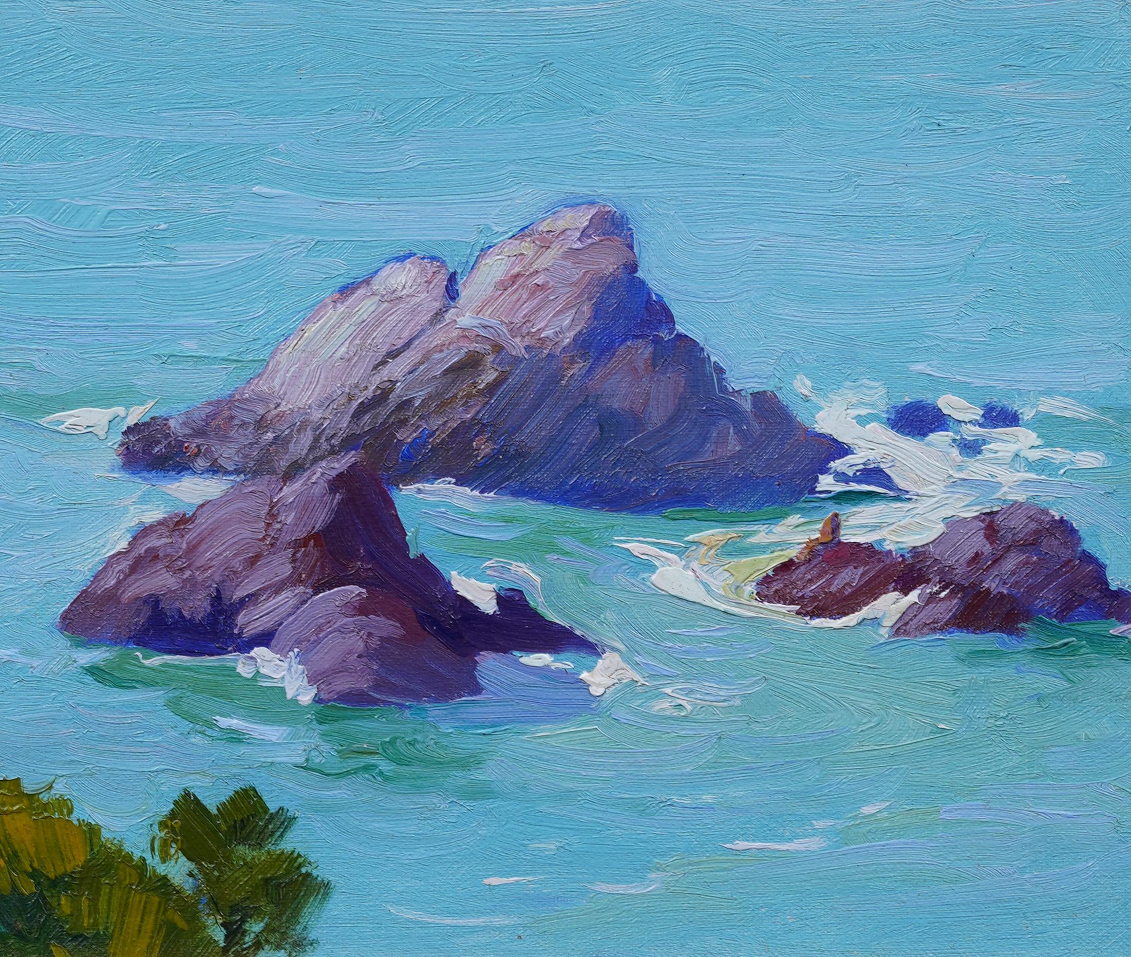 Antique American Impressionist Seal Rocks California Coastal Seascape Painting For Sale 2