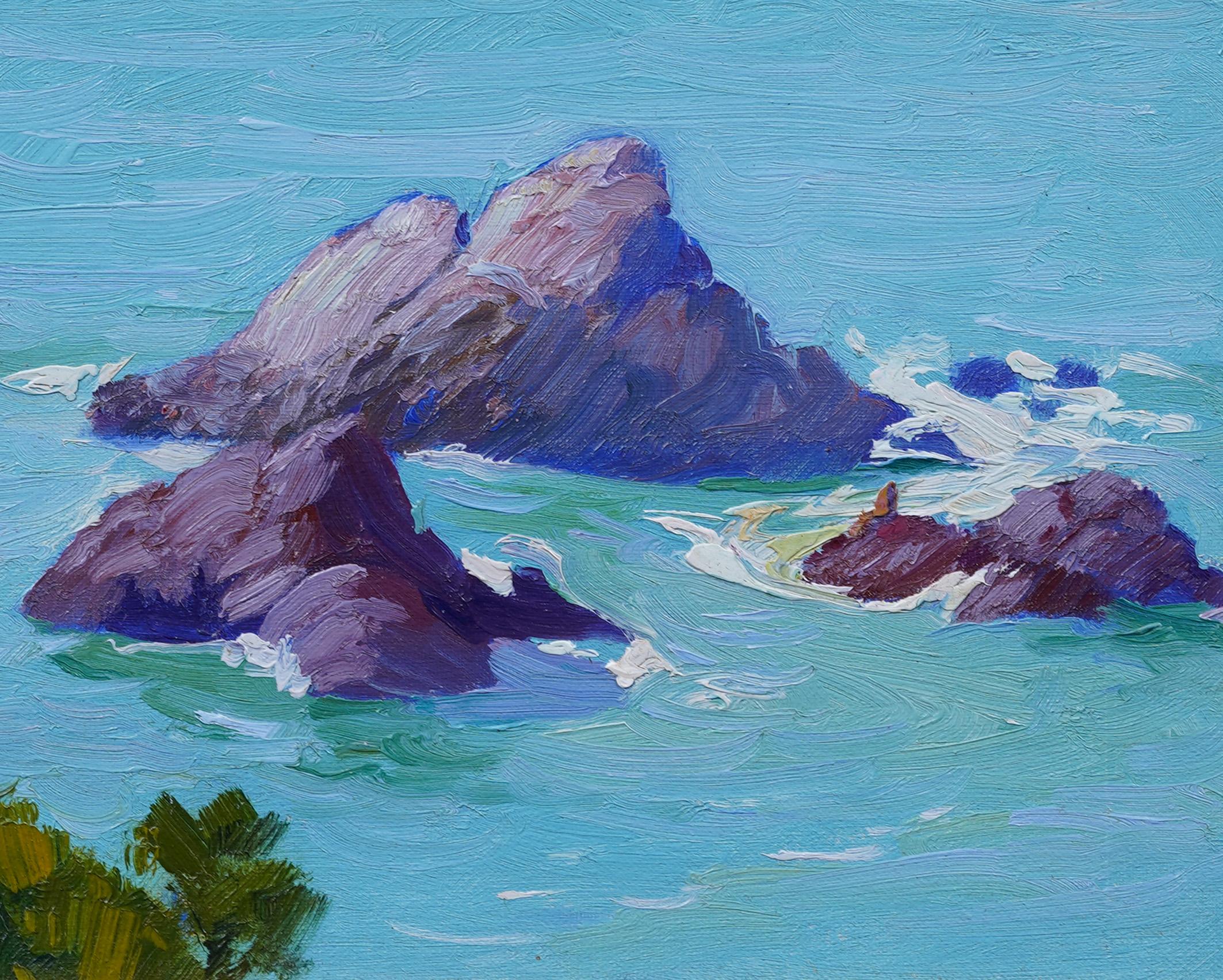 Antique American Impressionist Seal Rocks California Coastal Seascape Painting For Sale 3