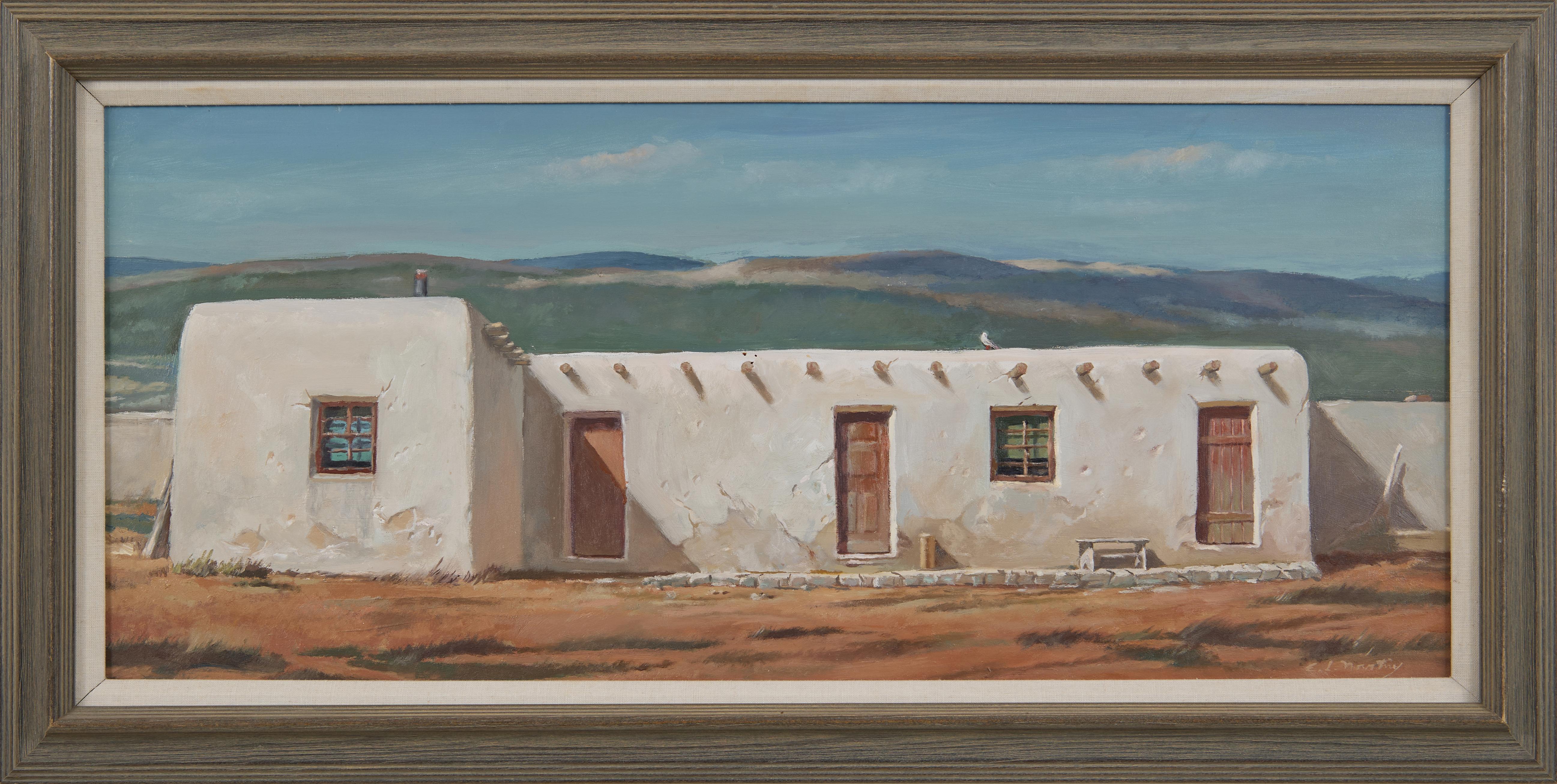 Elmer Ladislaw Novotny Landscape Painting - Sante Fe Home, New Mexico, 20th Century Cleveland School Artist, Landscape Scene