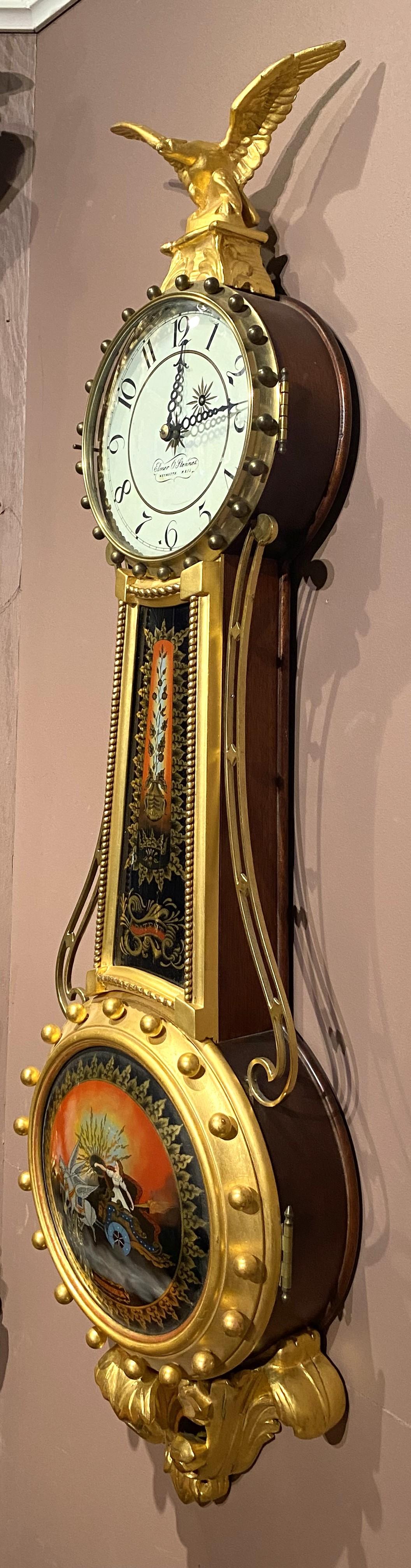 Horloge Banjo d'Elmer O. Stennes Weymouth MA, Girandole églomisée Bon état - En vente à Milford, NH