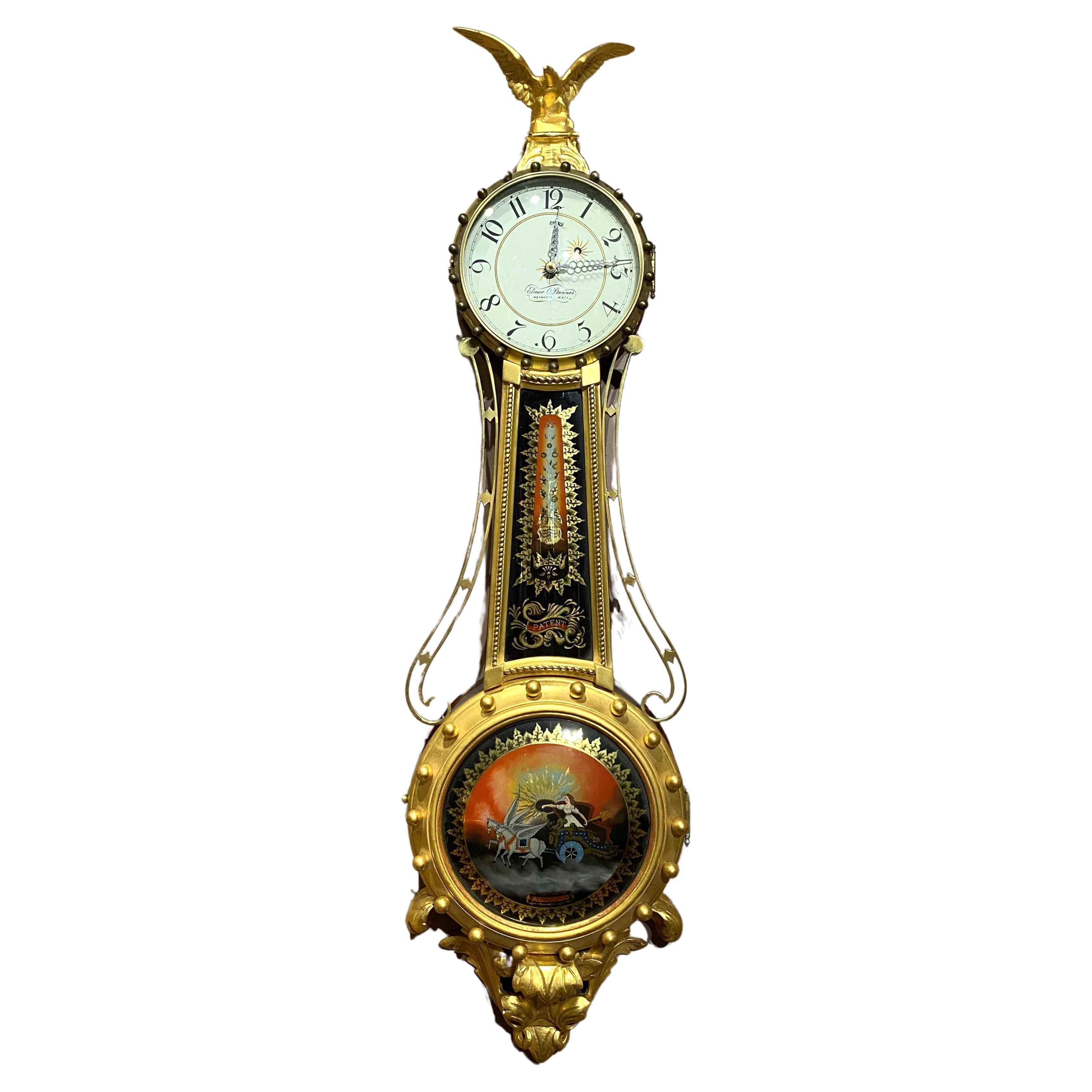 Horloge Banjo d'Elmer O. Stennes Weymouth MA, Girandole églomisée en vente