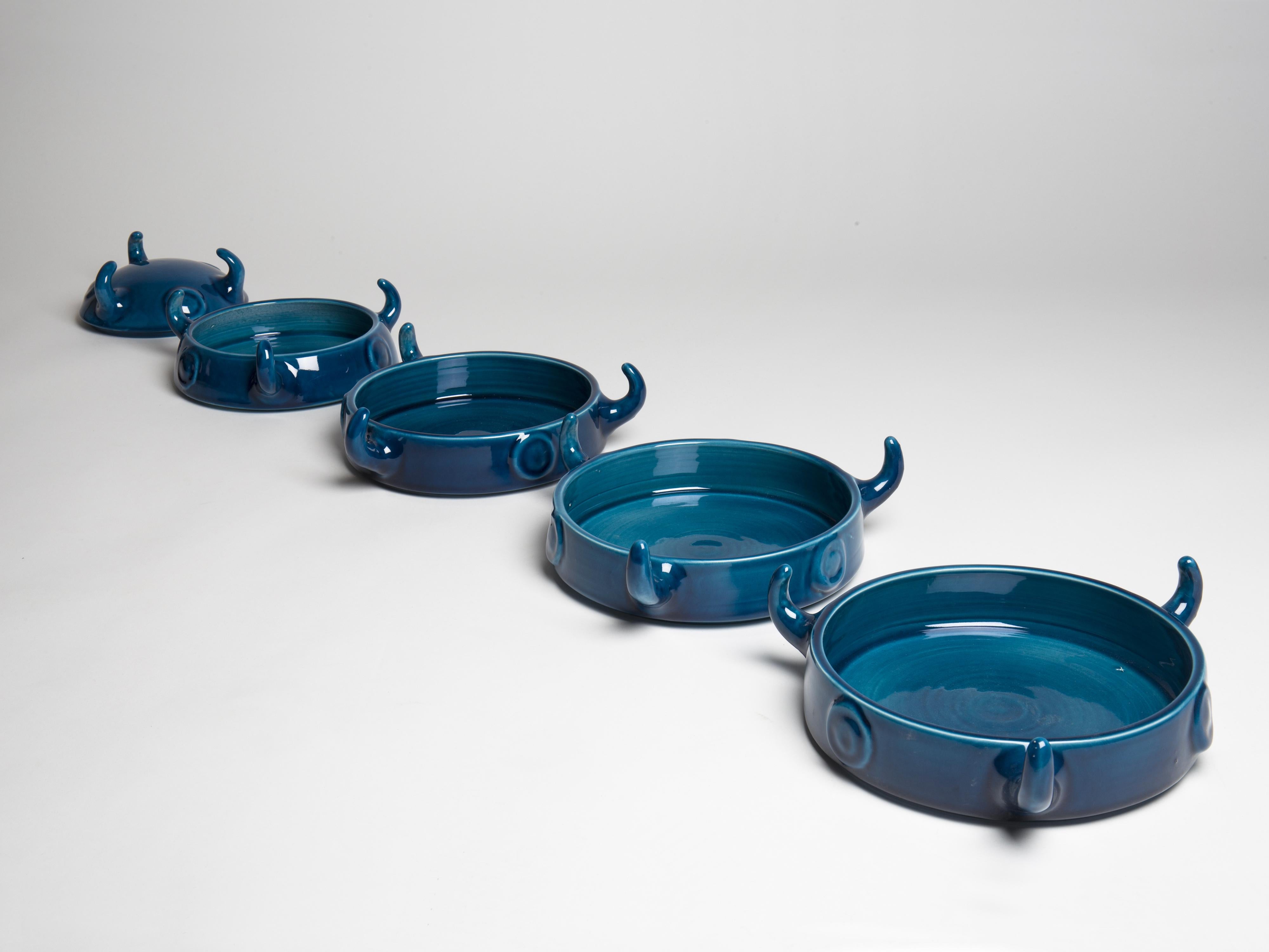 Contemporary Elmo set of blue bowls by Kazuhide Takahama Paradisoterrestre Edition For Sale