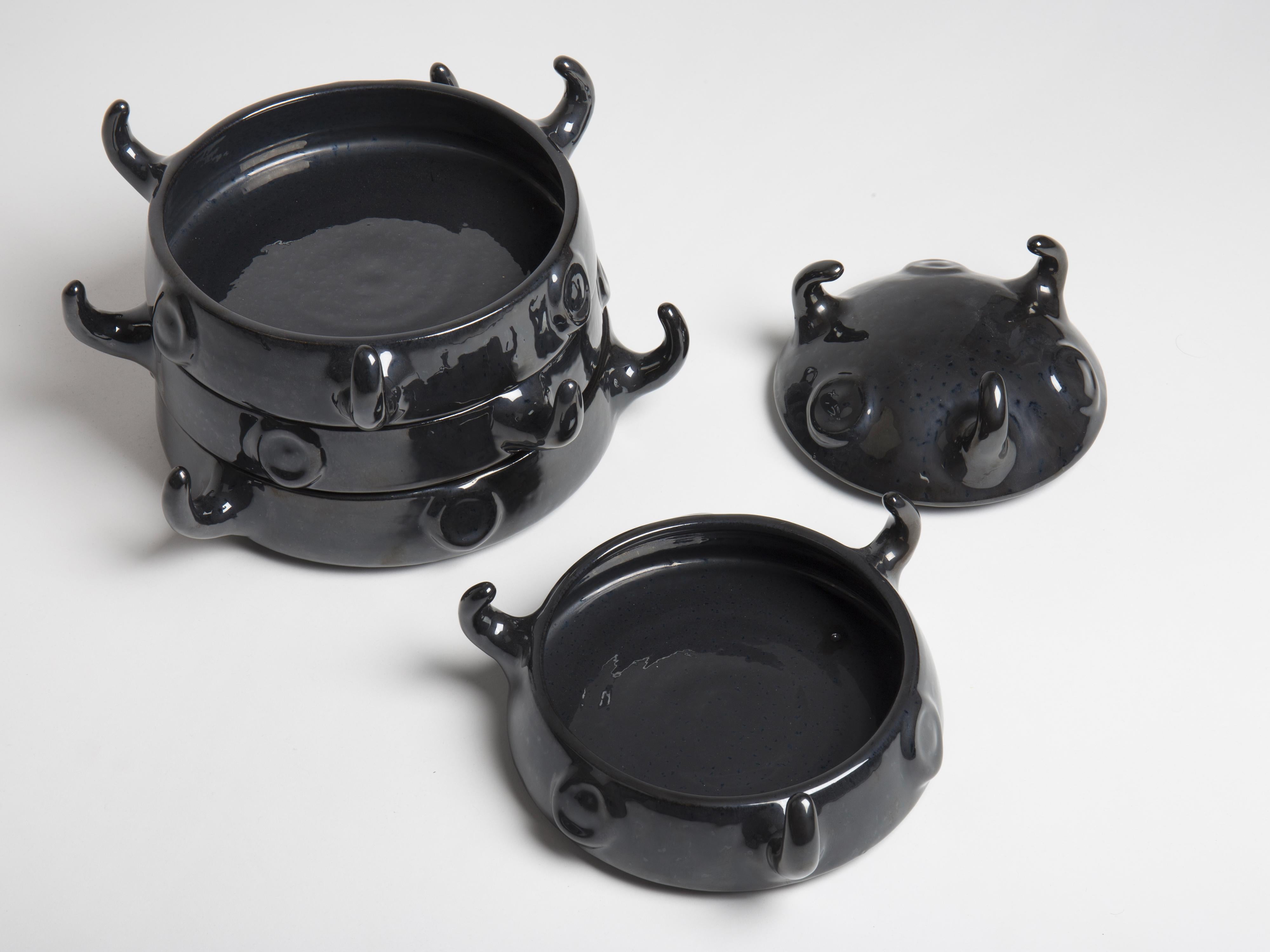Enameled Elmo set of grey bowls by Kazuhide Takahama Paradisoterrestre Edition For Sale
