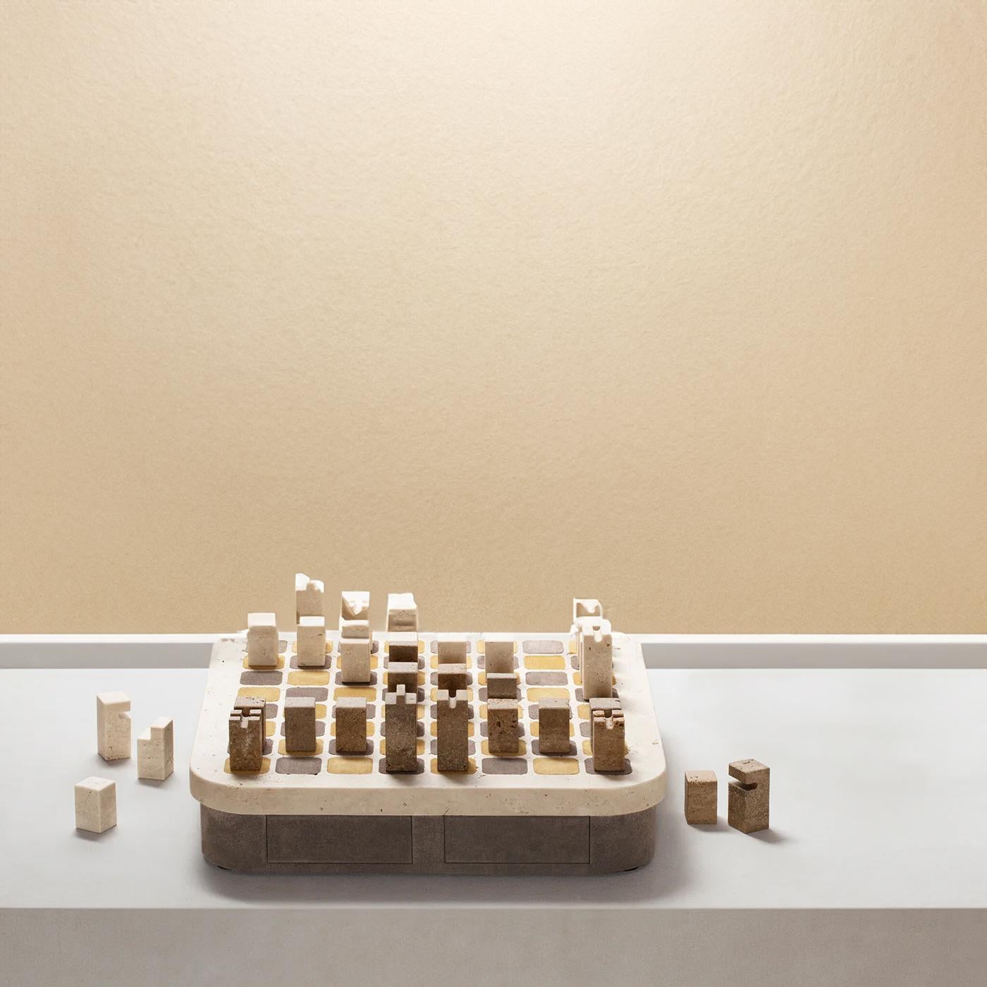 Fait main Game d'échecs en travertin Elmor en vente