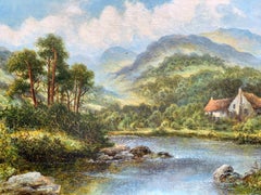 19th century Scottish Highland lock landscape with Highland Cattle drinking