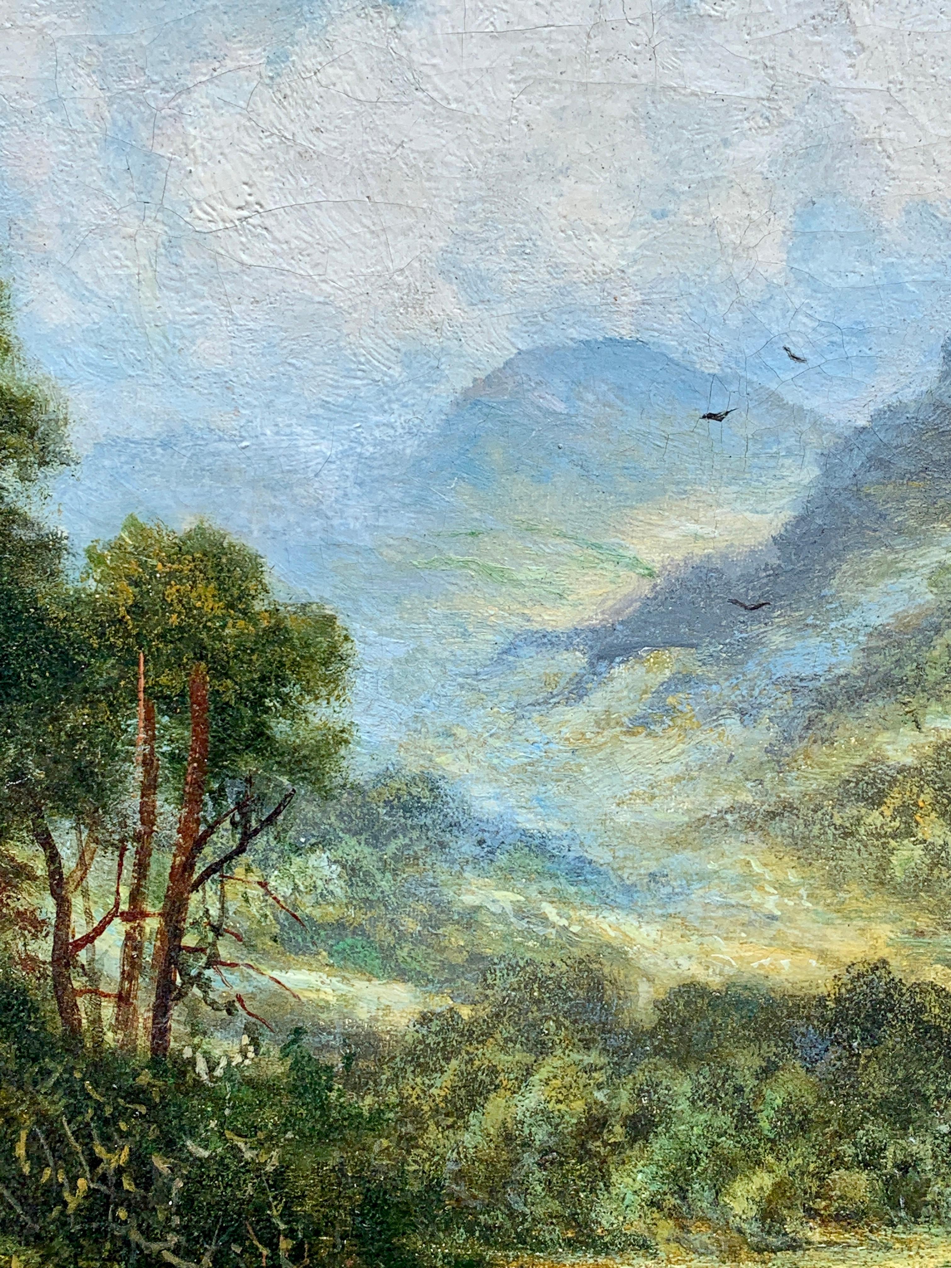 Schottische Highland lock-Landschaft des 19. Jahrhunderts mit Highland Cattle- Trinken (Braun), Landscape Painting, von E.L.Mulready