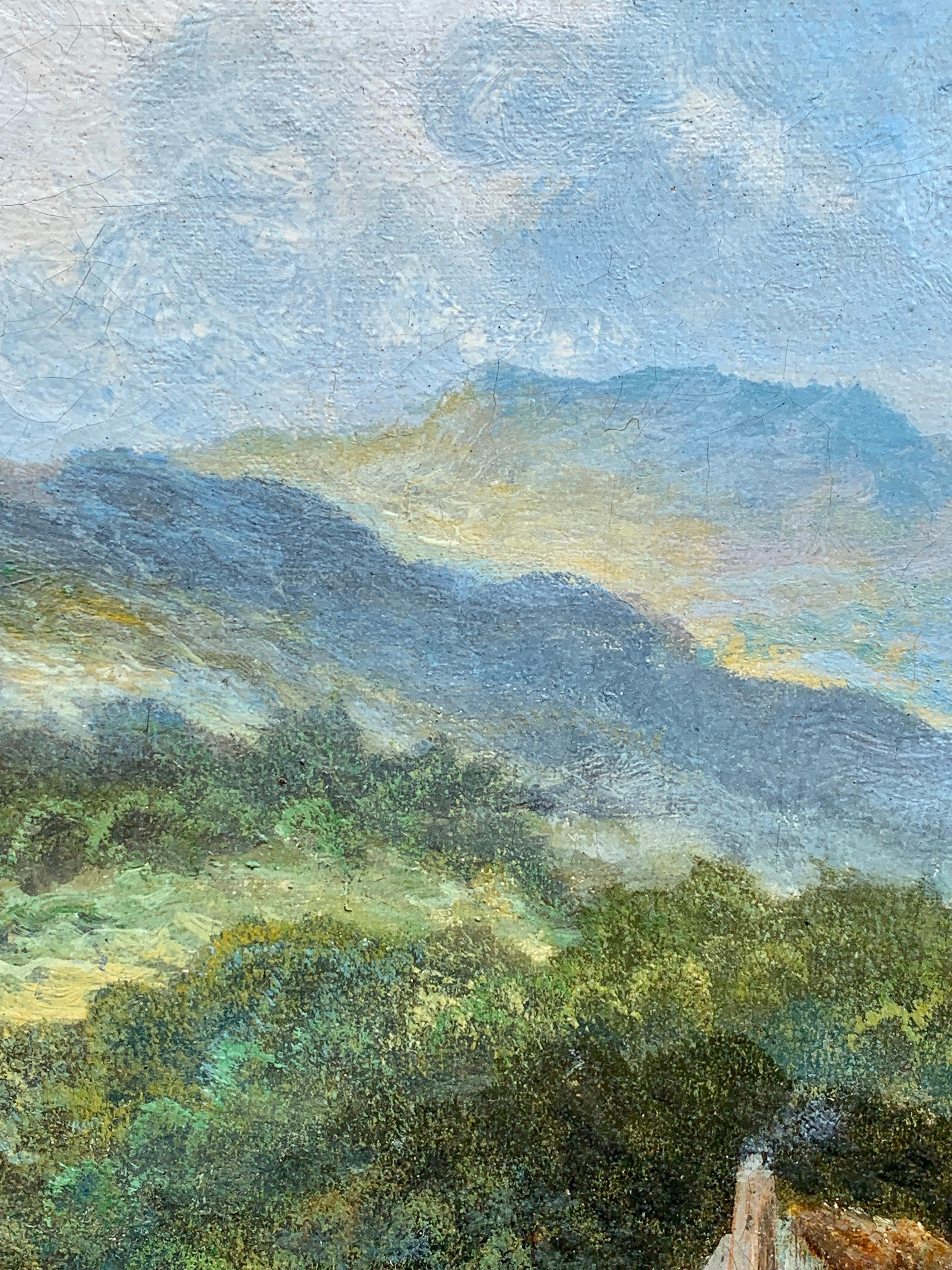 Schottische Hochland-Schlosslandschaft des späten 19. Jahrhunderts, mit Rindertränke

E. Mulready war mit ziemlicher Sicherheit ein Pseudonym für William Langley, einen bekannten englischen Landschaftsmaler aus den 1890er bis 1920er Jahren.

Dieses