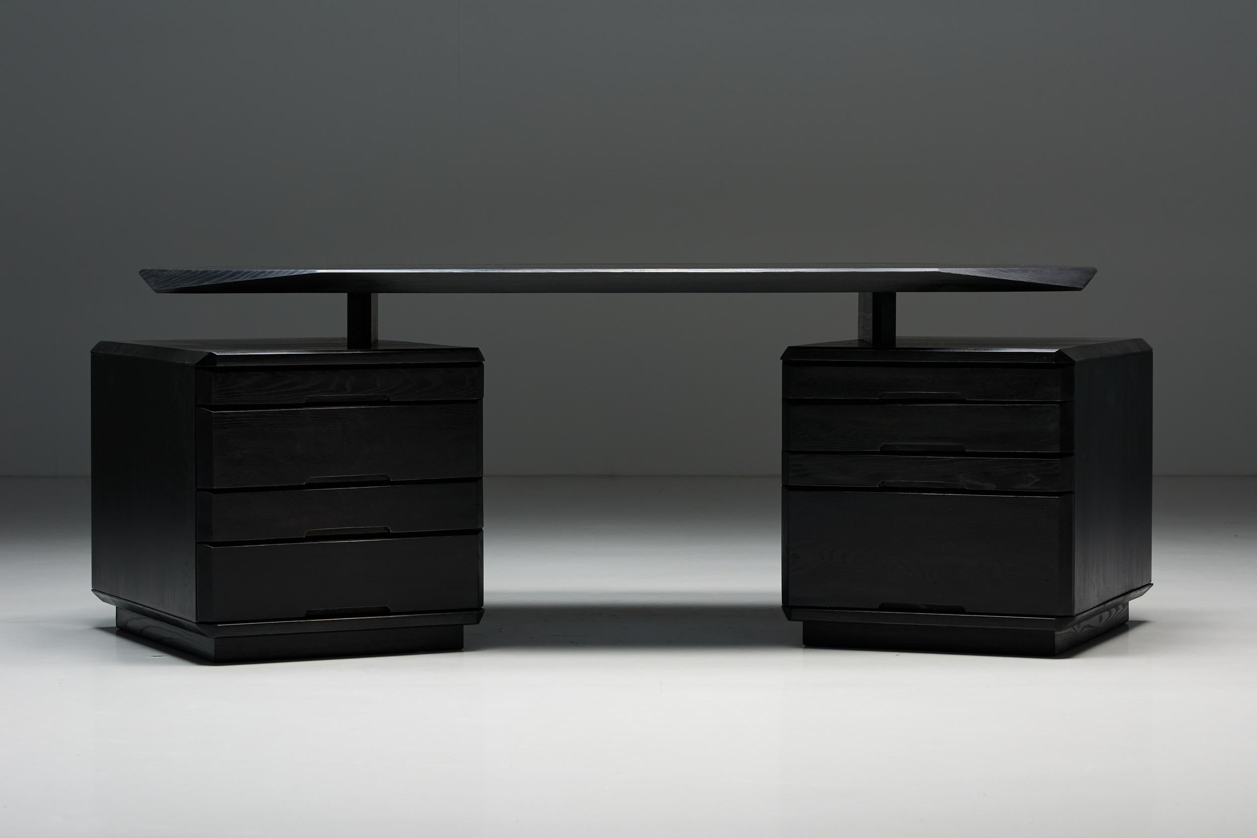 Pierre Chapo; B40 desk; Elm; France; 1970s; Mid-Century Modern, Rustic; Postmodern; Cabinets; Black ash;

Exceptional B40 desk by Pierre Chapo crafted from solid elmwood in black ash. This piece dates back to the 1970s and adds a vintage touch to