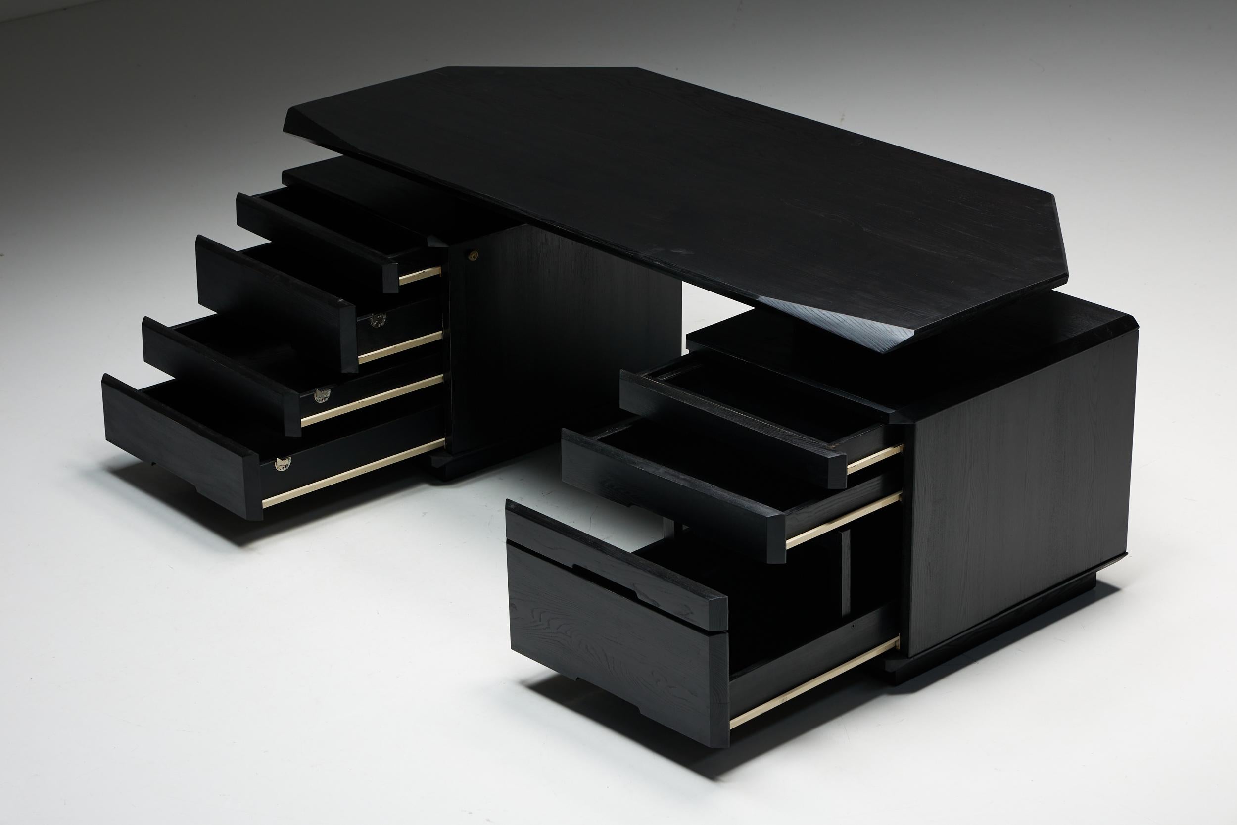 Elmwood B40 Desk by Pierre Chapo in Black Ash, France, 1970s In Excellent Condition For Sale In Antwerp, BE