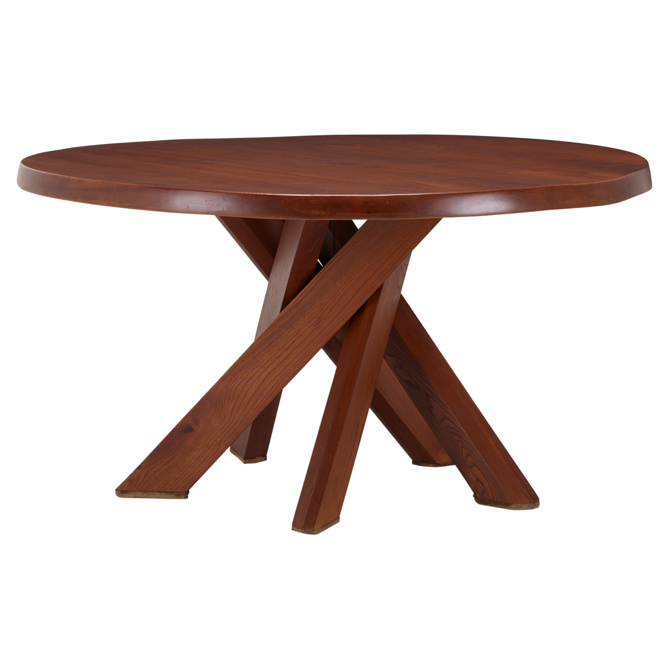 Table de salle à manger circulaire en bois d'orme modèle T21D de Pierre Chapo
