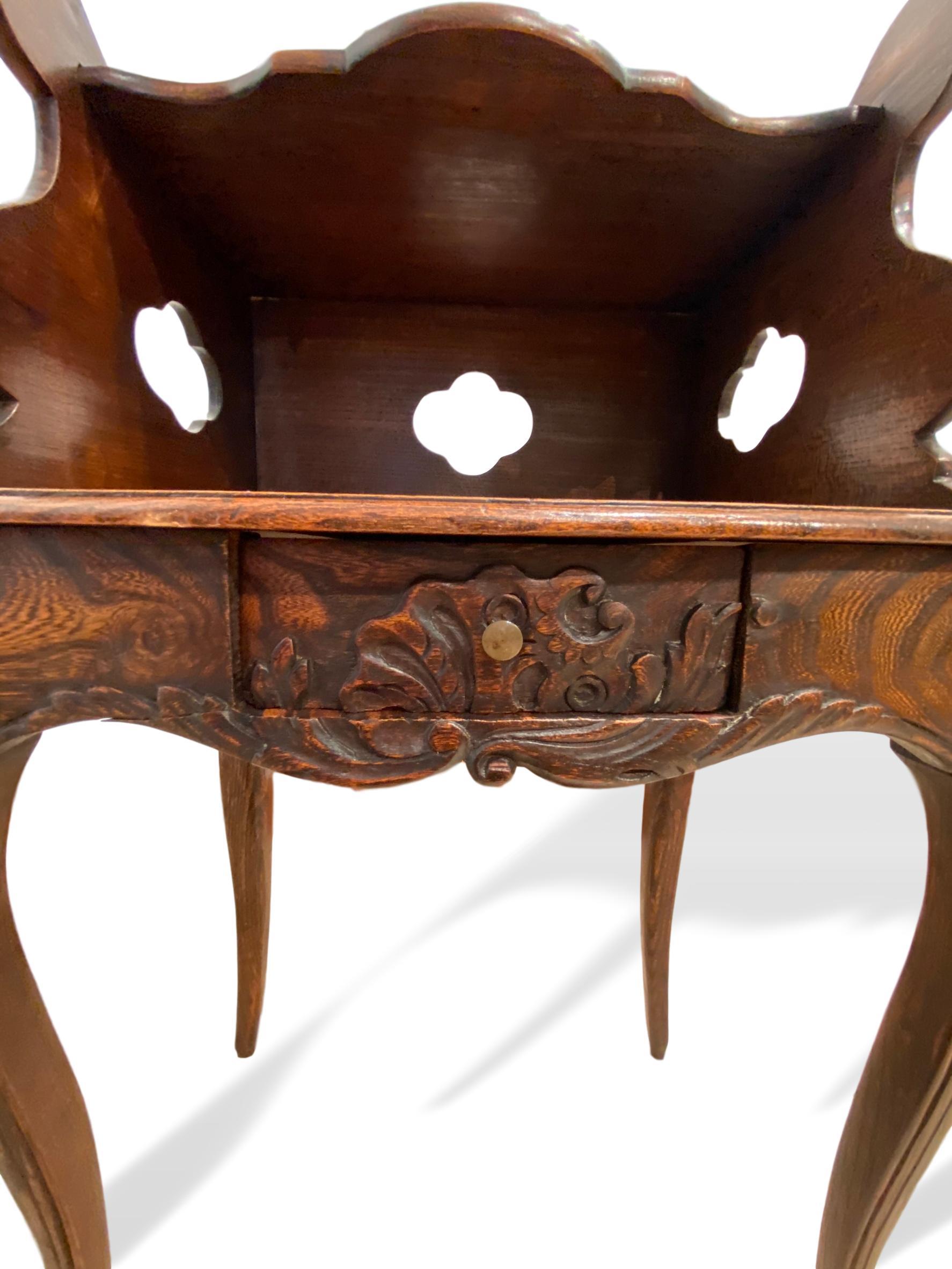 Elmwood Side Table with Gallery/Shelf, Pierced Quatrefoils, French, circa 1870 For Sale 4