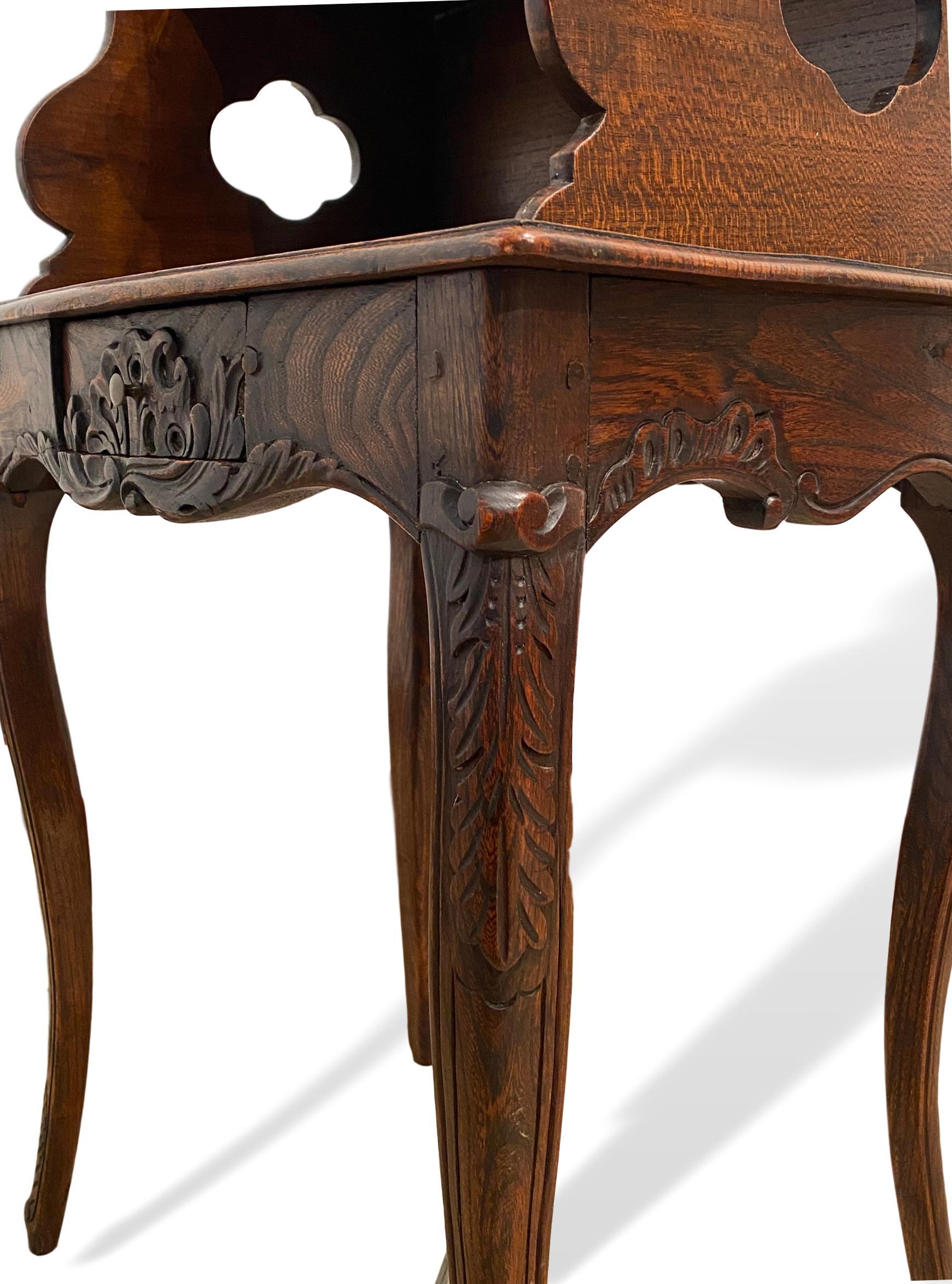 Elmwood Side Table with Gallery/Shelf, Pierced Quatrefoils, French, circa 1870 For Sale 1