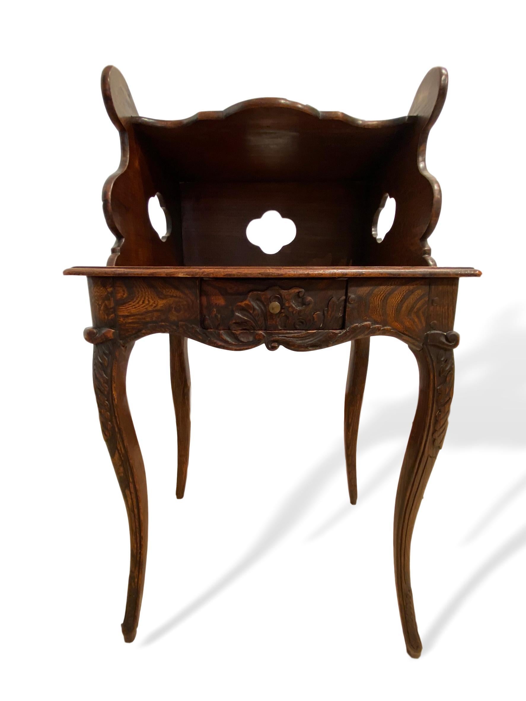 Elmwood Side Table with Gallery/Shelf, Pierced Quatrefoils, French, circa 1870 For Sale 3