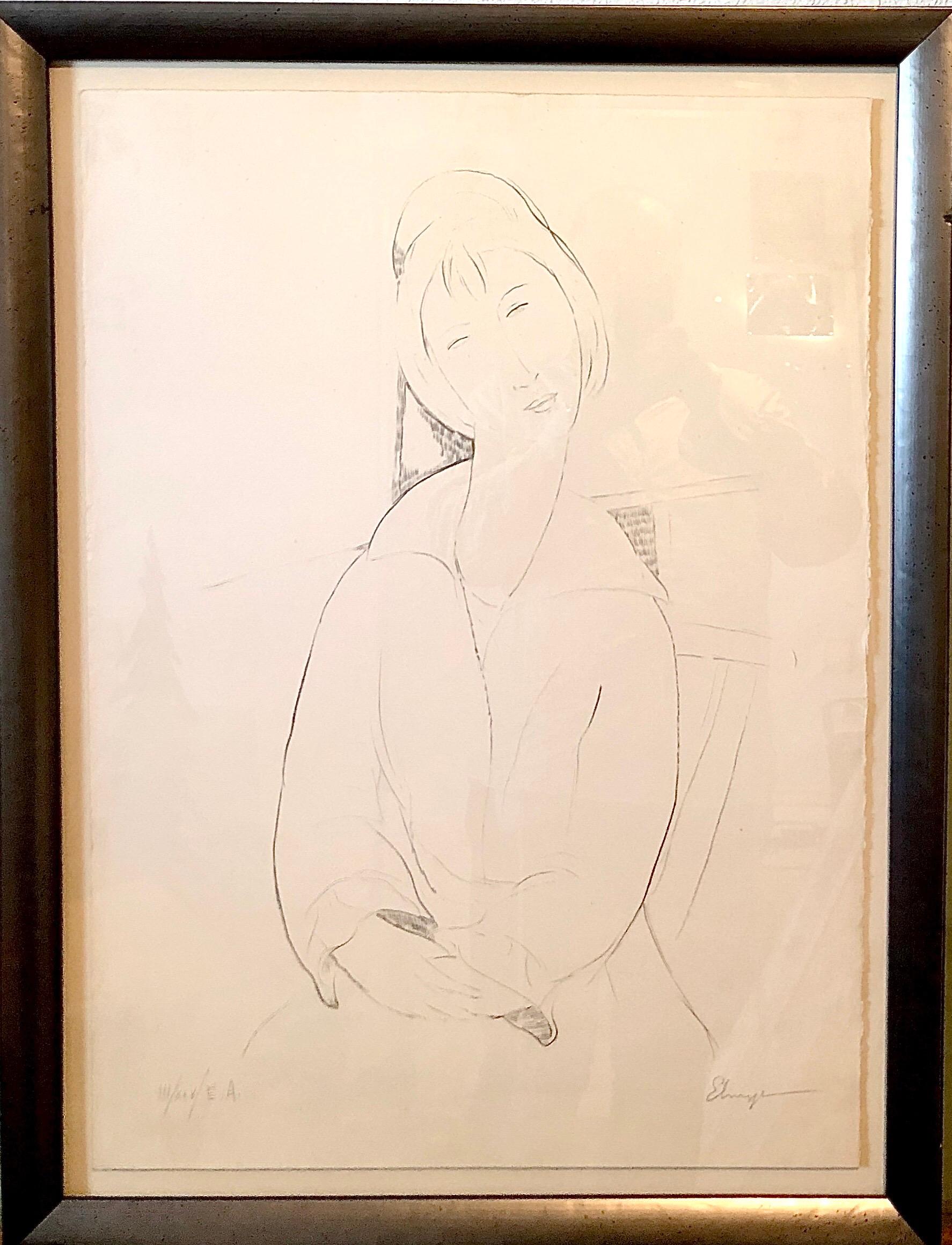 Elmyr De Hory Lithograph after Modigliani Art Deco Head of Woman Hand Signed - Print by Elmyr de Hory