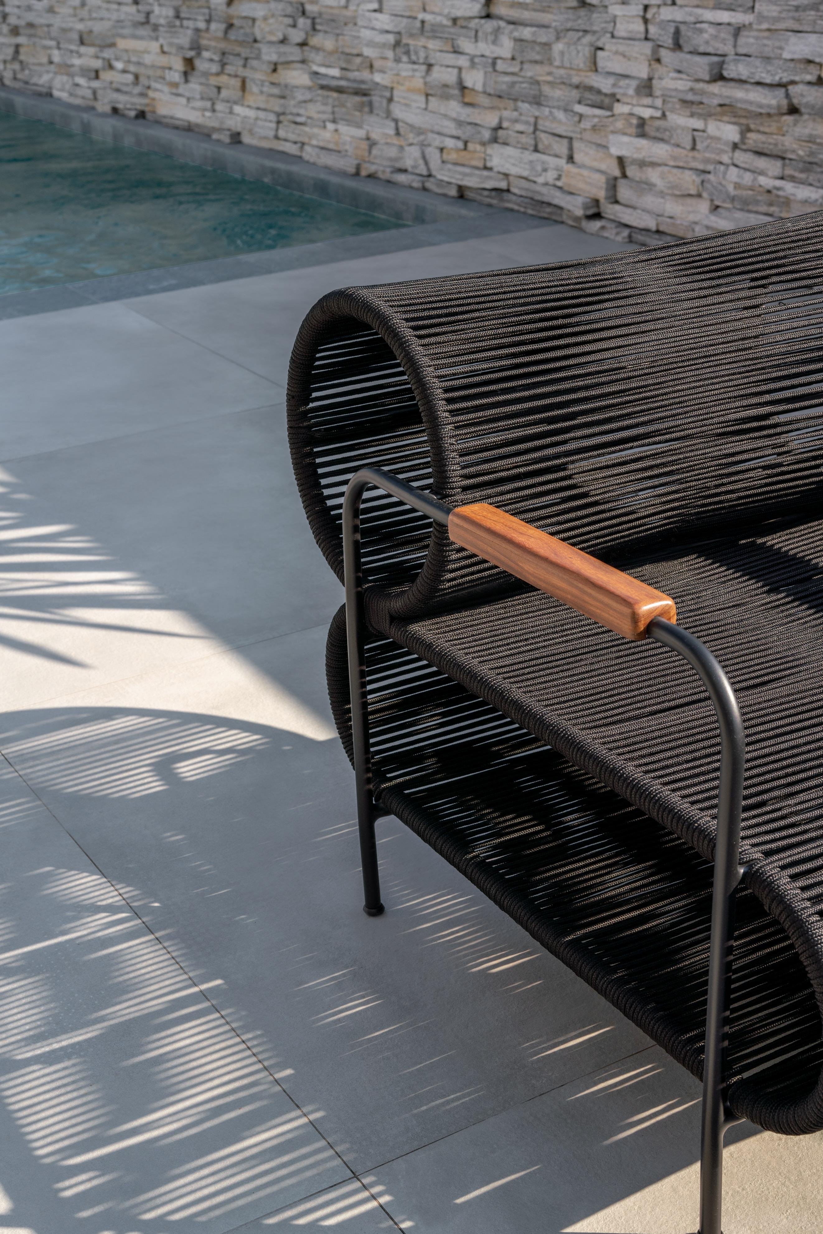 ELO Armchair Lounge chair In/Outdoor in Metal, Rope and Wood arm by Filipe Ramos In New Condition For Sale In Sao Paulo, Sao Paulo