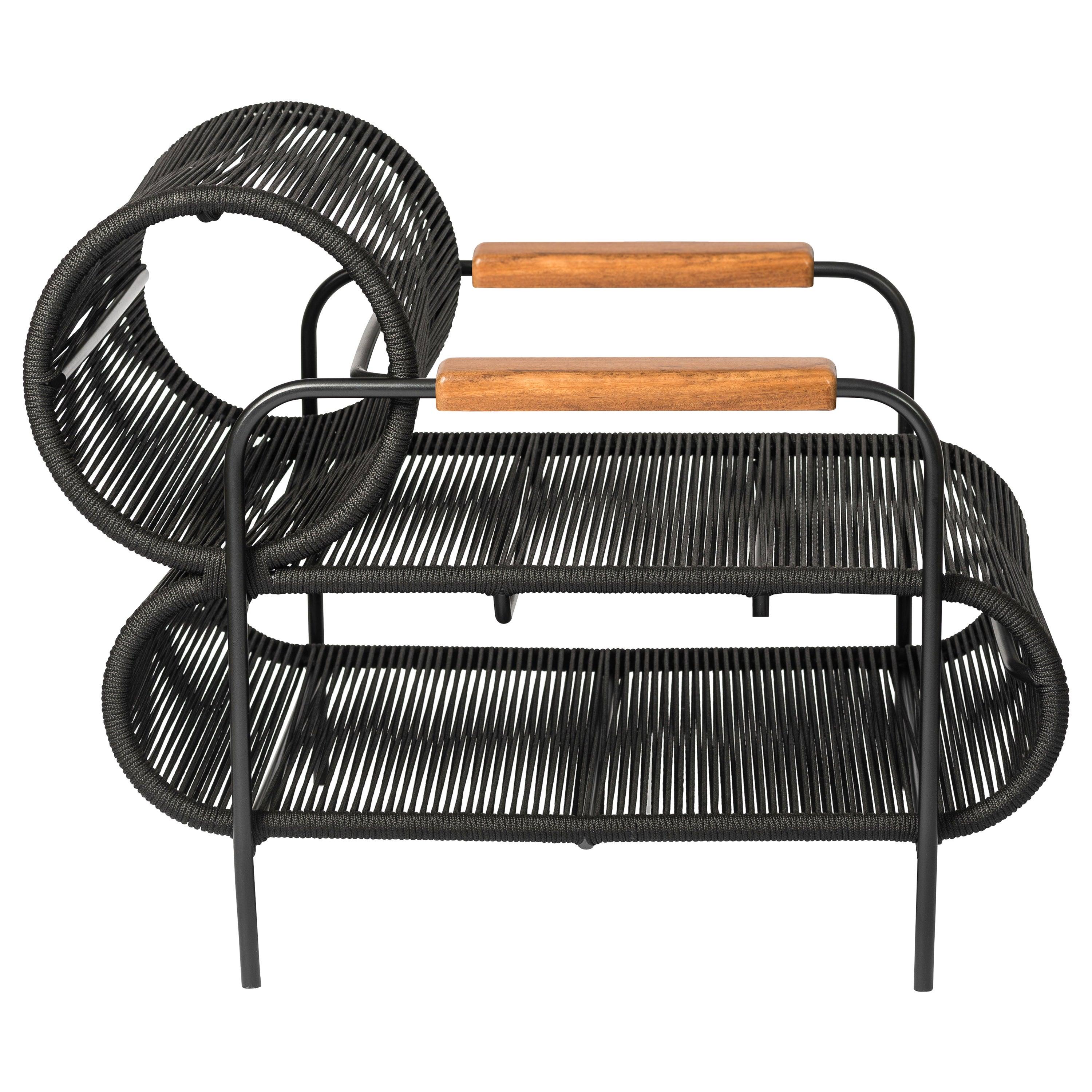 Fauteuil ELO Chaise longue In/Outdoor en métal, corde et Wood bras par Filipe Ramos