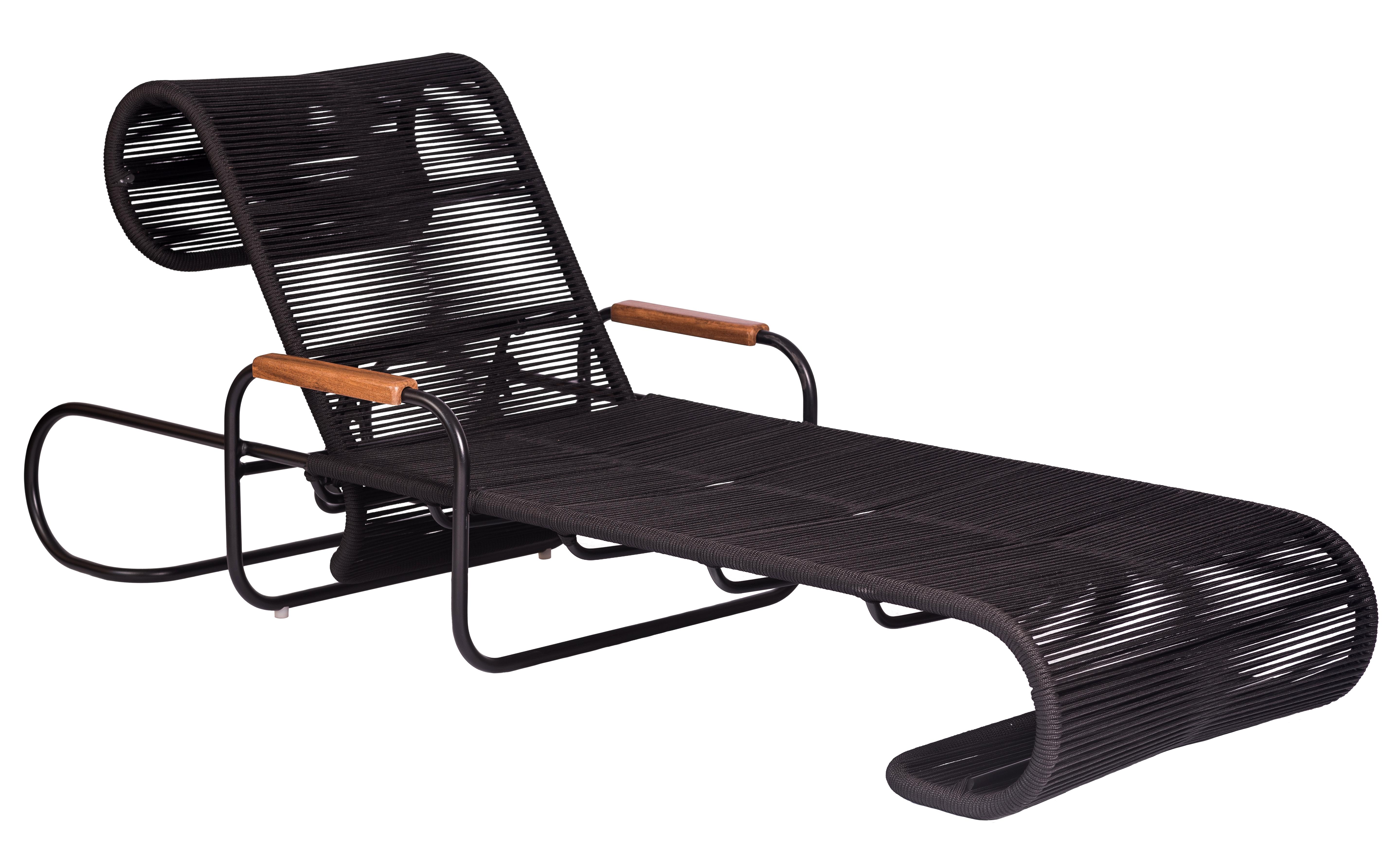 ELO Chaise in Metal and Rope for Outdoor Use with Wood Arms by Filipe ...