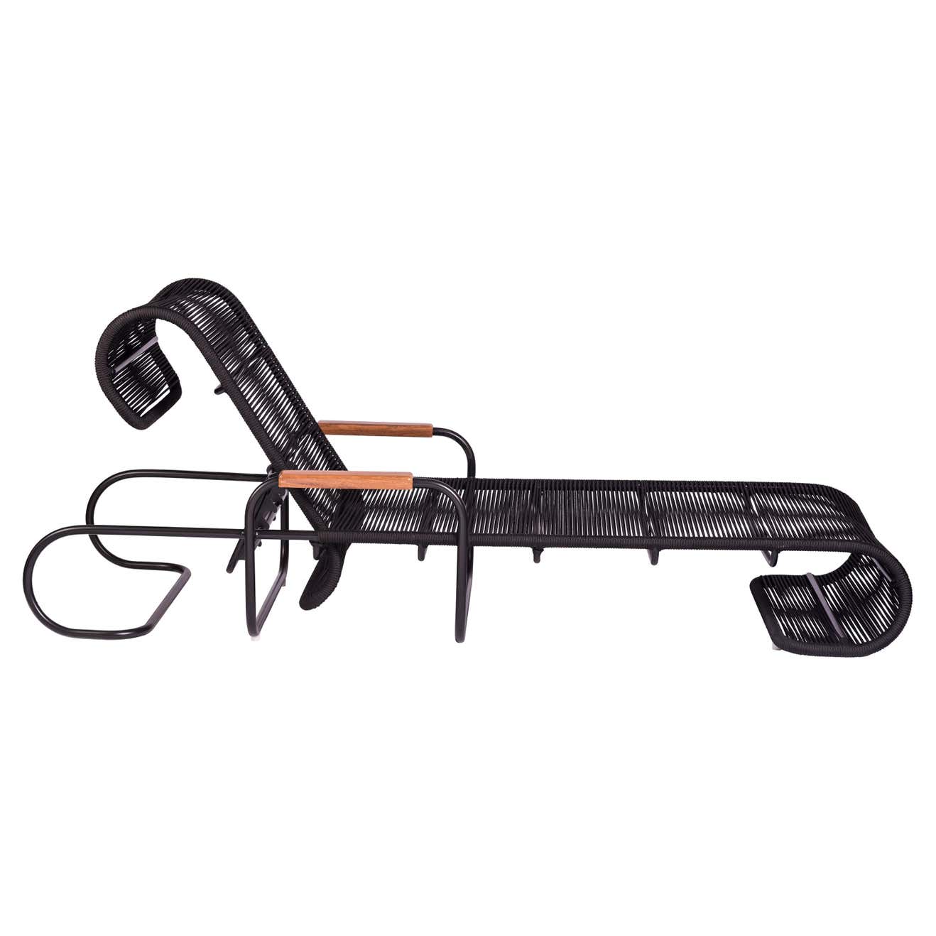 ELO Chaise in Metal and Rope for Outdoor Use with Wood Arms by Filipe ...