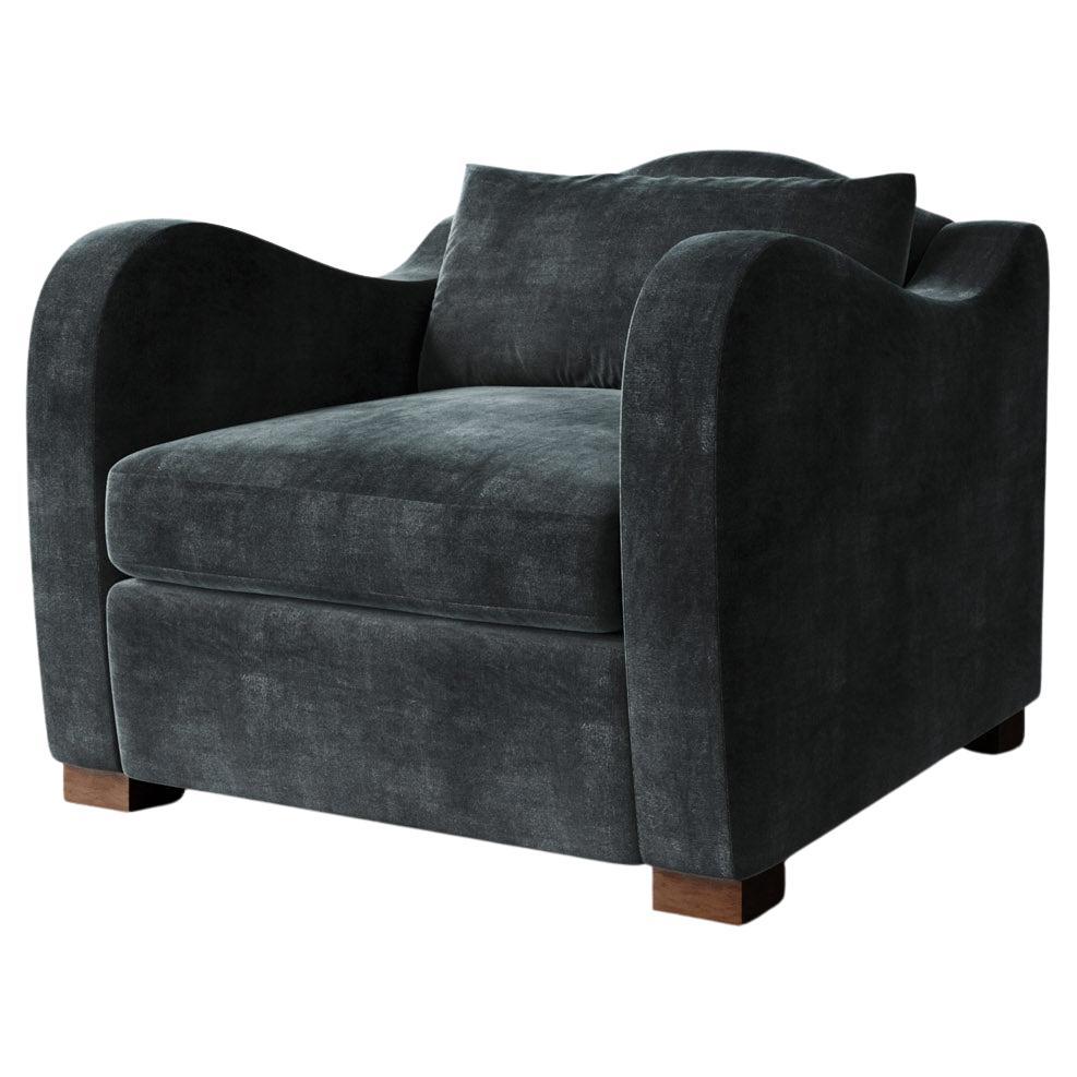 "Elodie" Lounge Chair in Deep Teal Faux Mohair by Christiane Lemieux