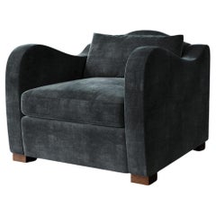 "Elodie" Lounge Chair in Deep Teal Faux Mohair by Christiane Lemieux