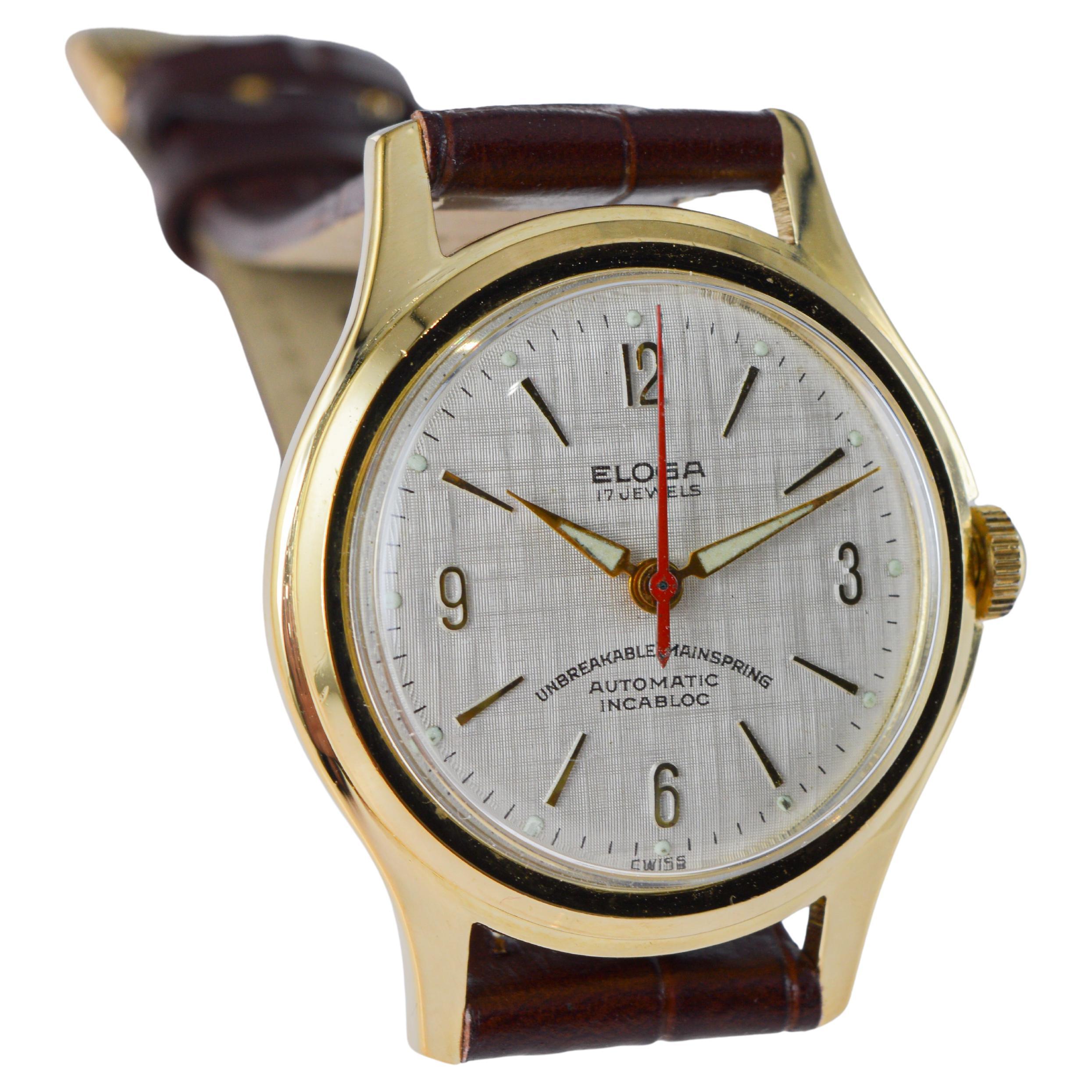 Eloga Yellow Gold Filled Art Deco Watch with Flawless Original Dial 1950's en vente 5