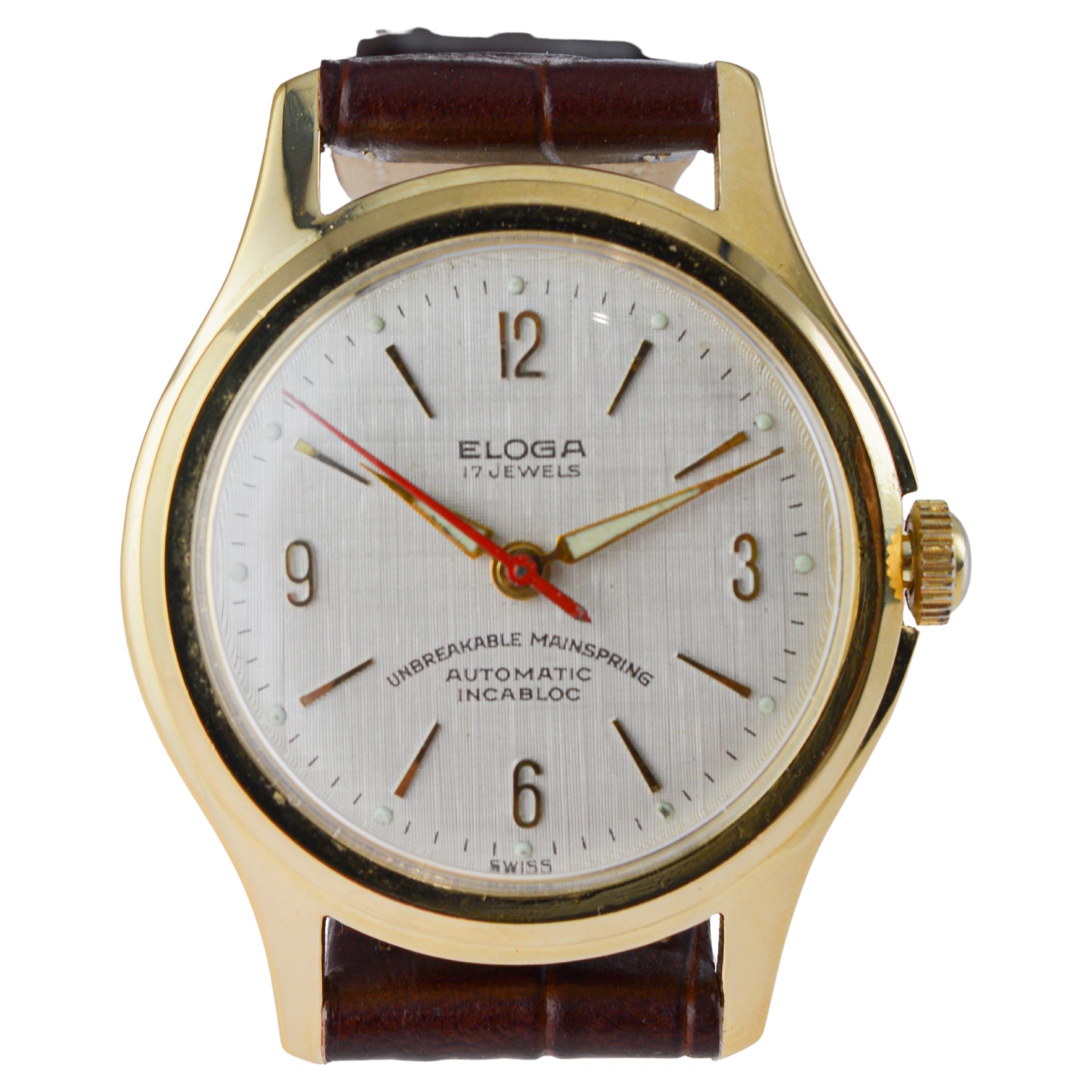 Eloga Yellow Gold Filled Art Deco Watch with Flawless Original Dial 1950's en vente 6