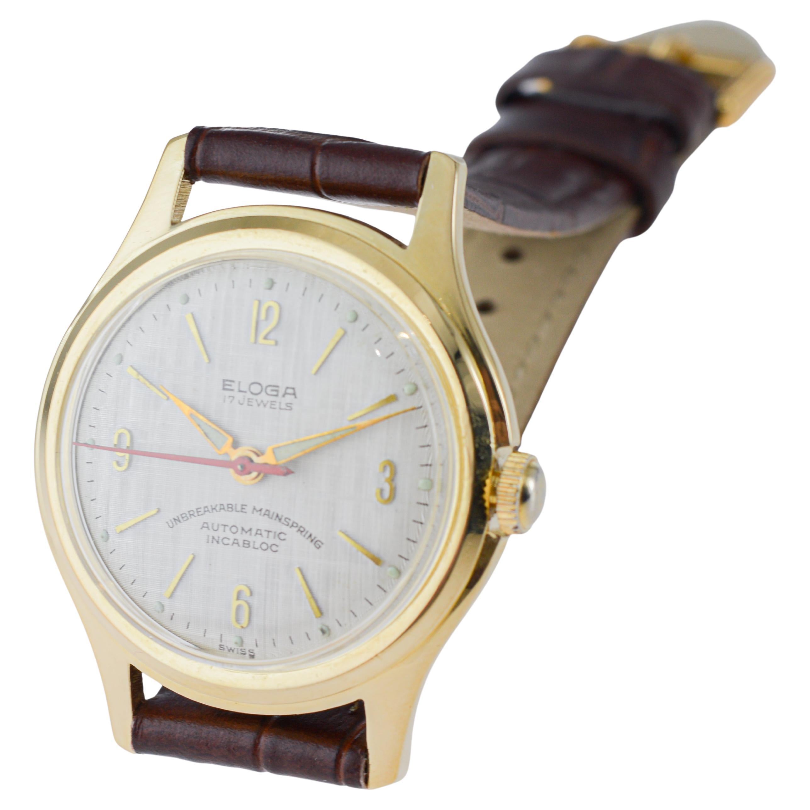 Eloga Yellow Gold Filled Art Deco Watch with Flawless Original Dial 1950's en vente 7