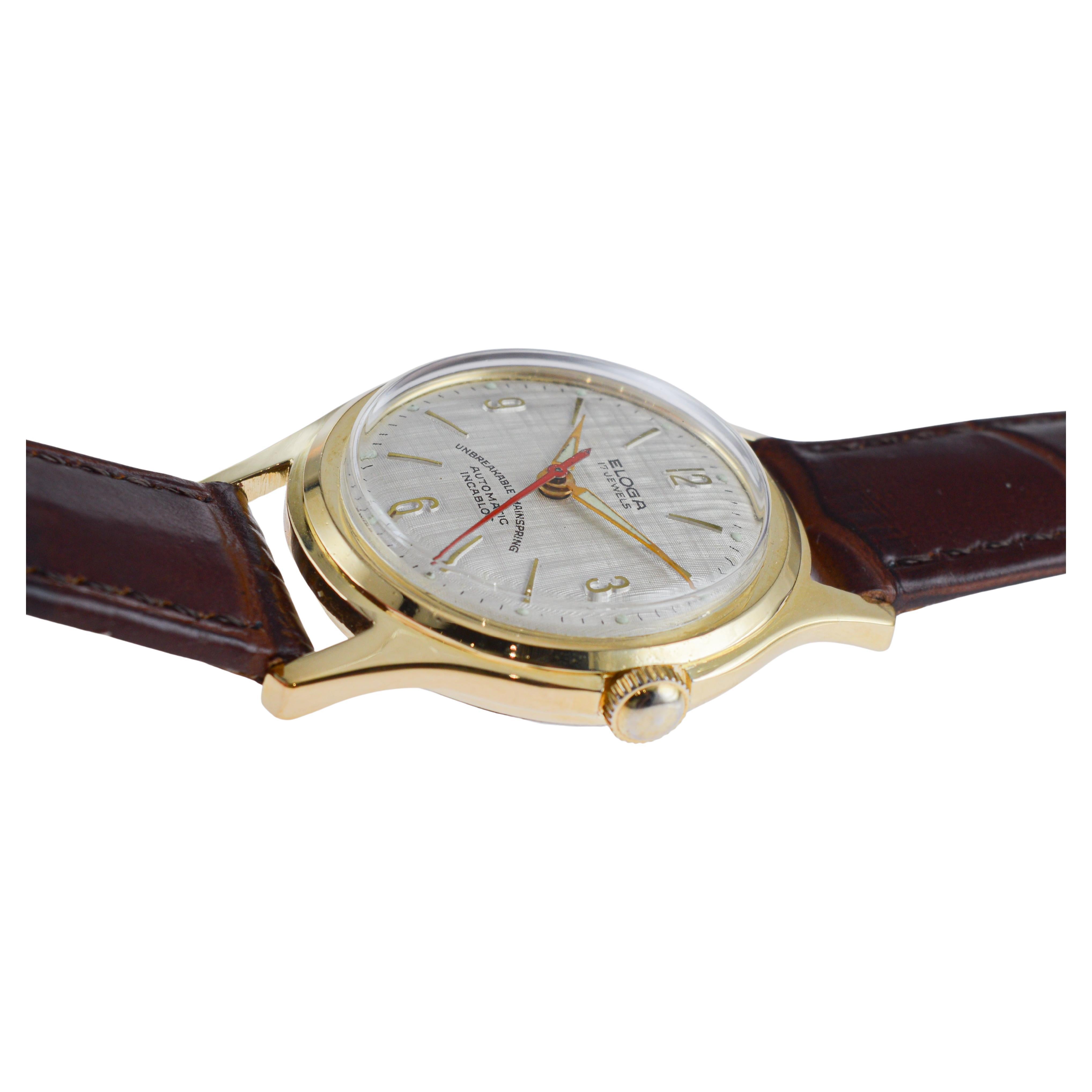 Eloga Yellow Gold Filled Art Deco Watch with Flawless Original Dial 1950's en vente 8