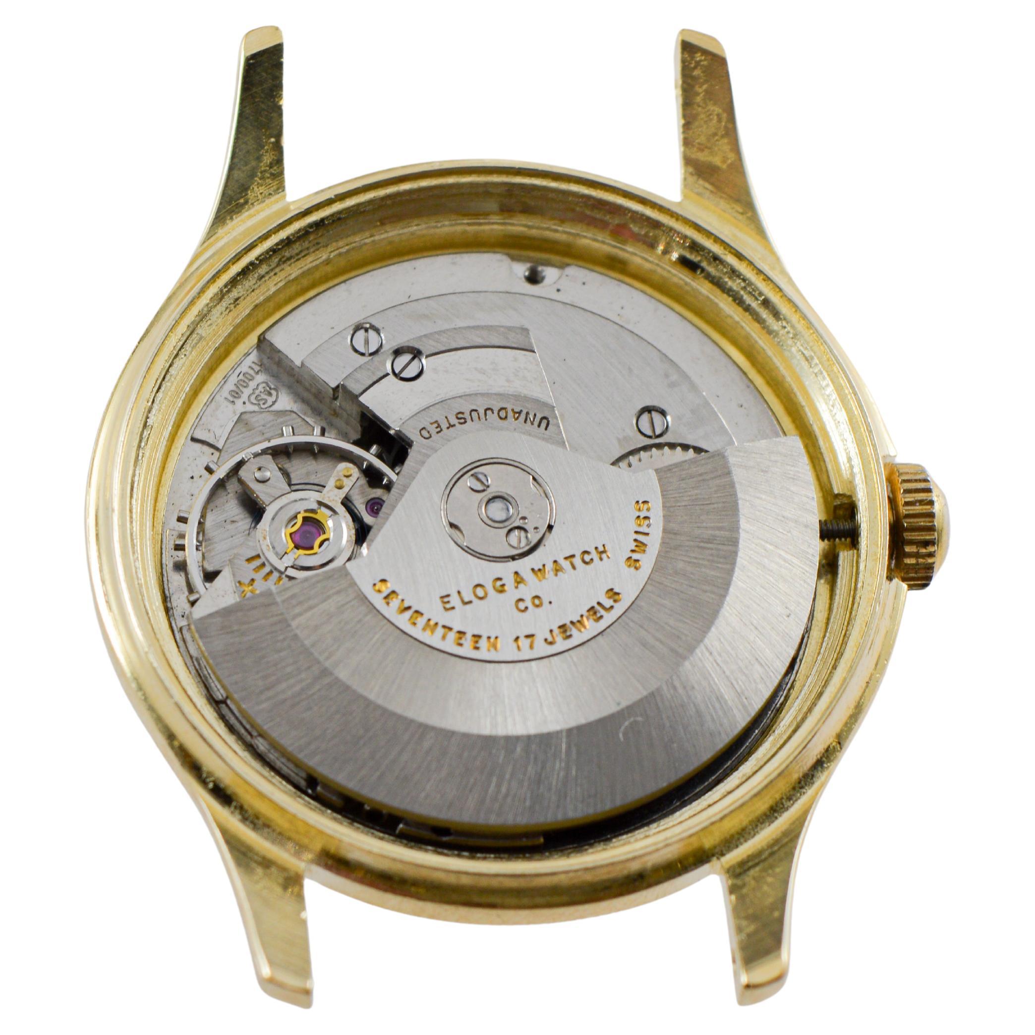 Eloga Yellow Gold Filled Art Deco Watch with Flawless Original Dial 1950's en vente 11