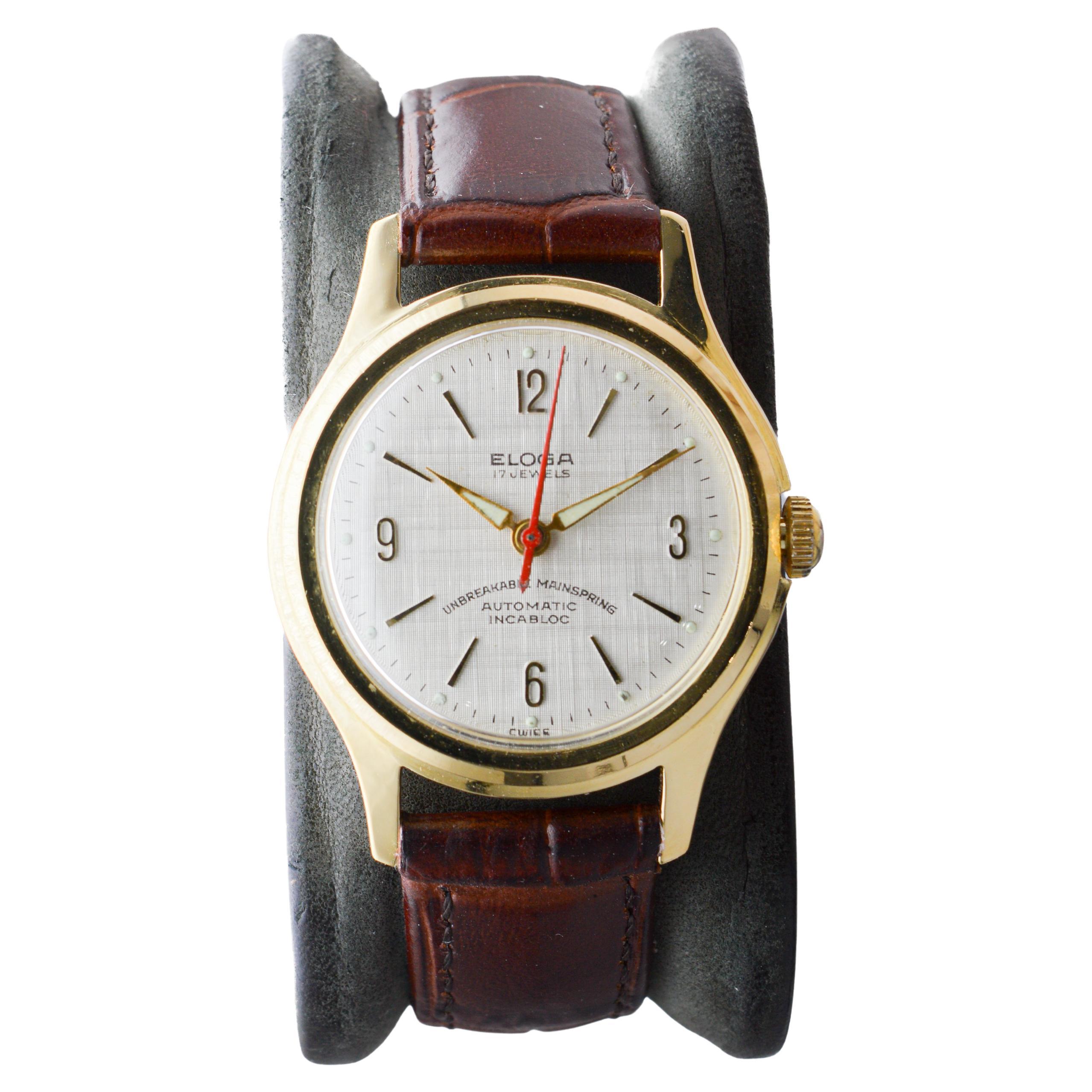 Eloga Yellow Gold Filled Art Deco Watch with Flawless Original Dial 1950's Excellent état - En vente à Long Beach, CA