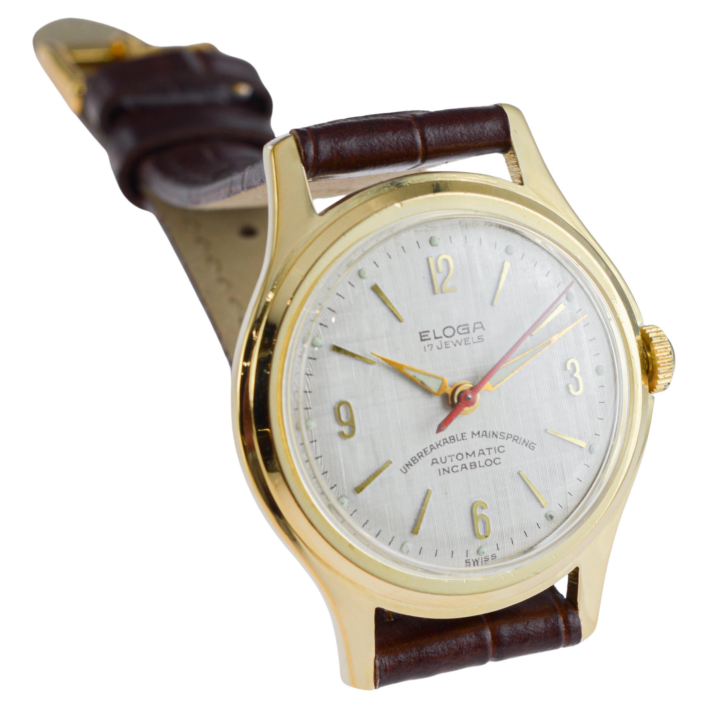 Eloga Yellow Gold Filled Art Deco Watch with Flawless Original Dial 1950's en vente 4