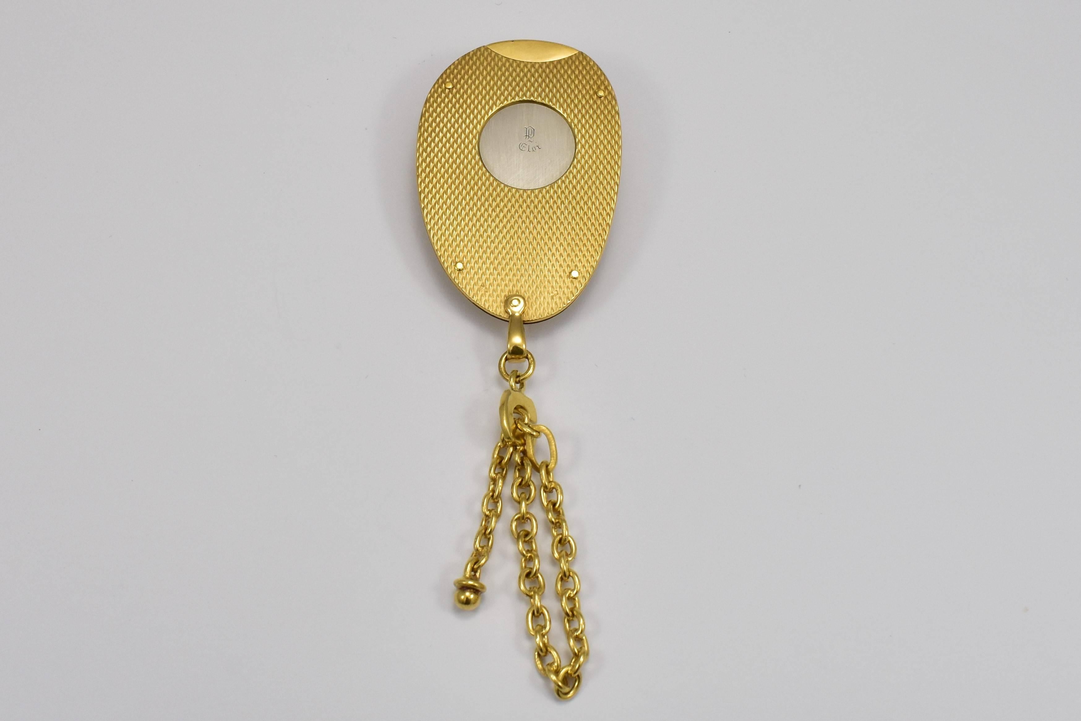 Machine-Made Eloi Gold Cigar Cutter, Oval Detail 'Tested 18 Karat' with Keychain, circa 1960 For Sale