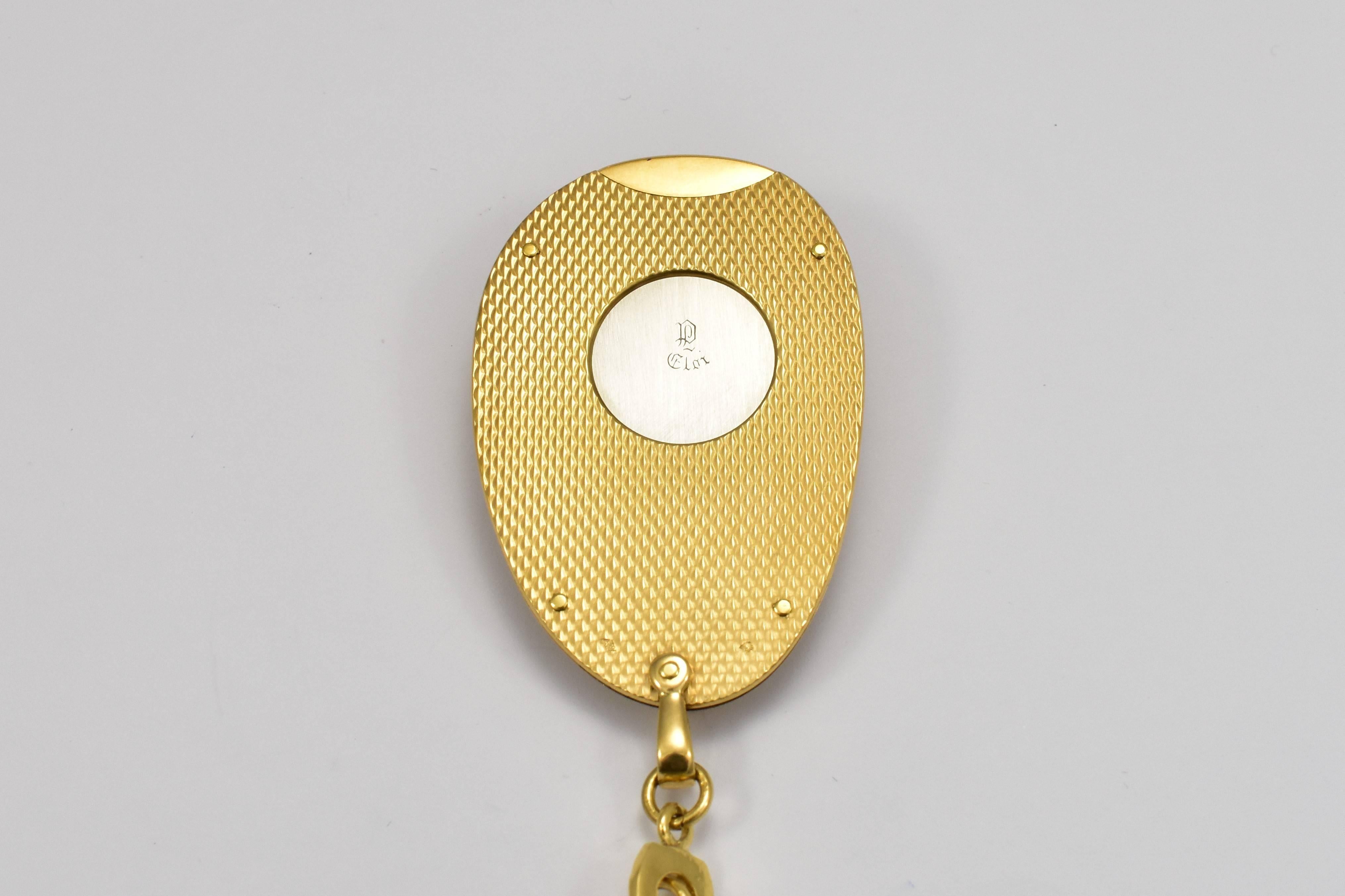 Eloi Gold Cigar Cutter, Oval Detail 'Tested 18 Karat' with Keychain, circa 1960 In Excellent Condition For Sale In London, GB