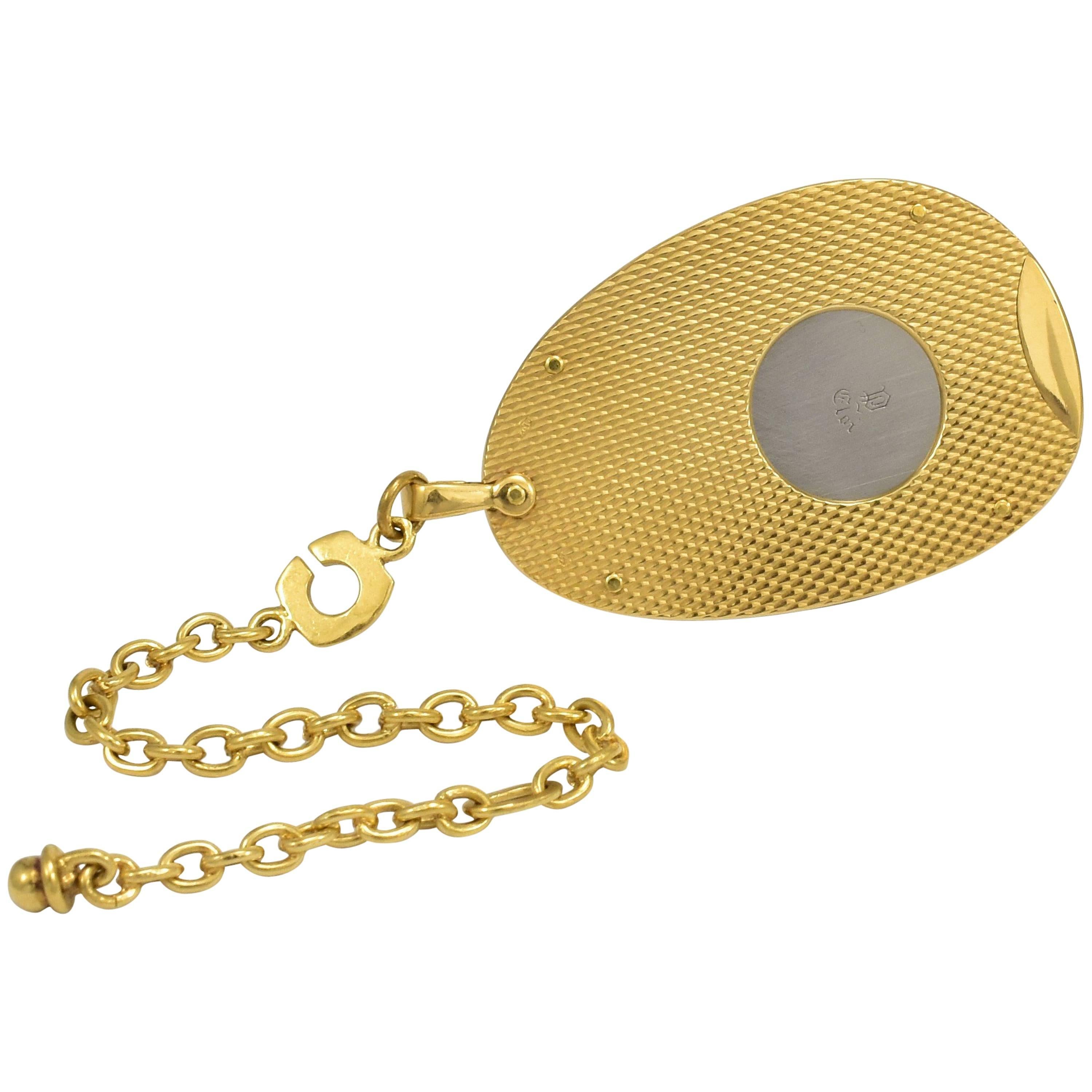 Eloi Gold Cigar Cutter, Oval Detail 'Tested 18 Karat' with Keychain, circa 1960 For Sale