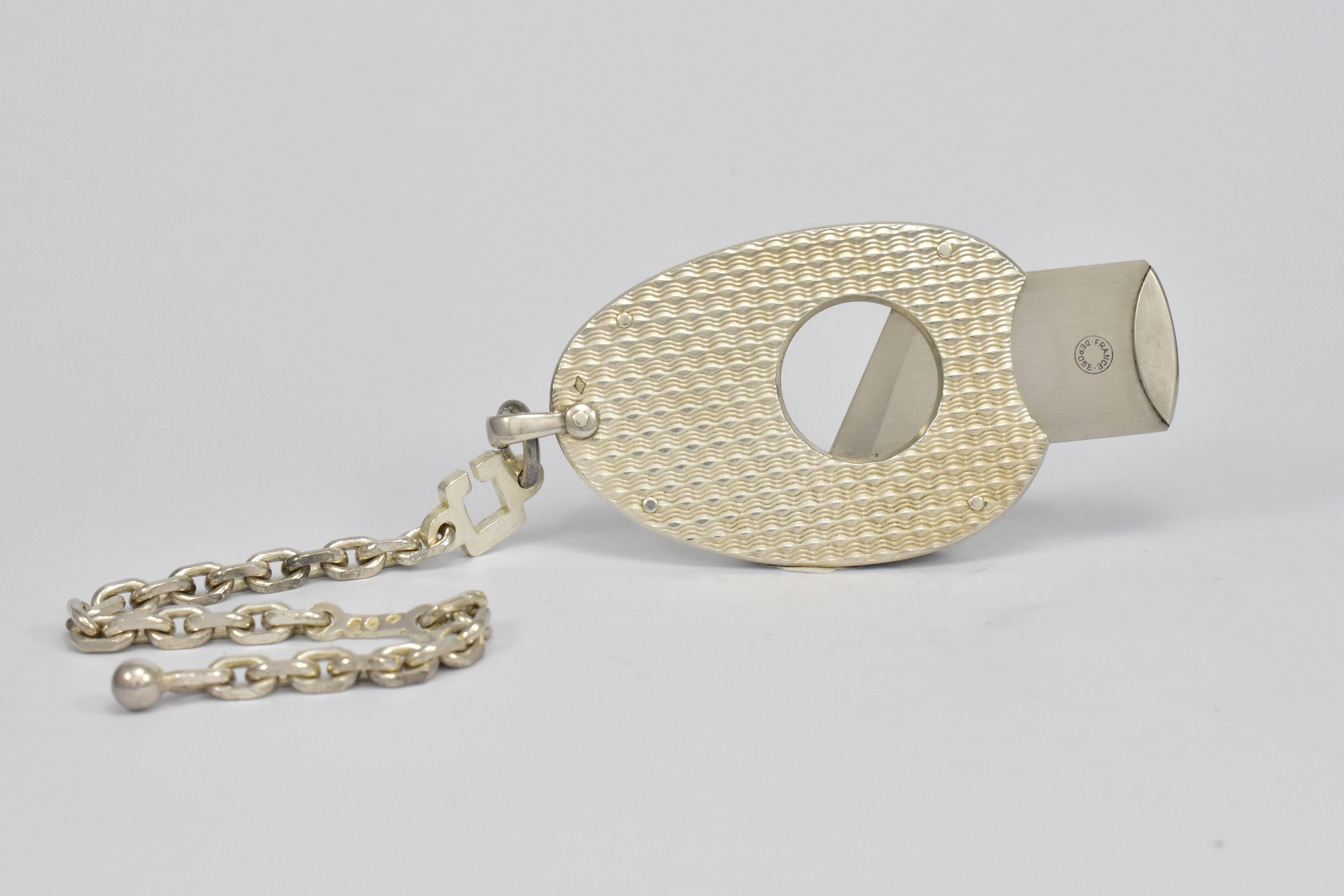 Mid-Century Modern Eloi Silver Cigar Cutter with Keychain, Oval with Texture Detail, circa 1960 For Sale