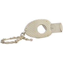 Eloi Silver Cigar Cutter with Keychain, Oval with Texture Detail, circa 1960
