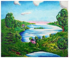 Sunrise on the Horizon, Idyllic 1930's Landscape, 20x24, Signed Rare Work