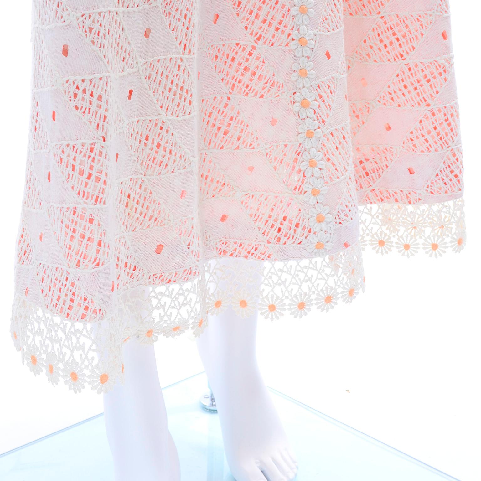 Eloise Curtis 1970s Vintage Orange & White Gingham Maxi Dress W/ Lace 5