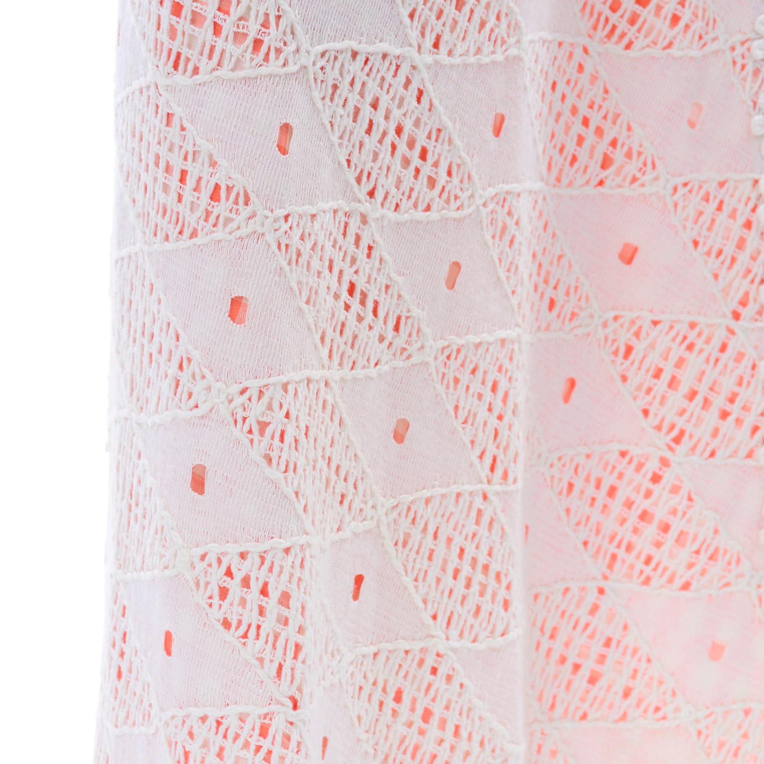 Eloise Curtis 1970s Vintage Orange & White Gingham Maxi Dress W/ Lace 6