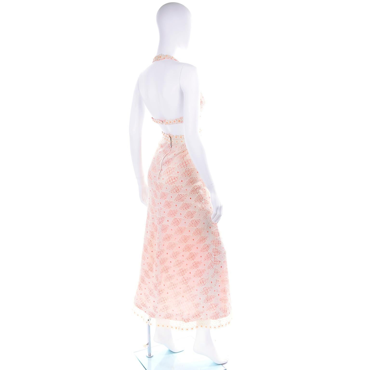 Eloise Curtis 1970s Vintage Orange & White Gingham Maxi Dress W/ Lace In Good Condition In Portland, OR