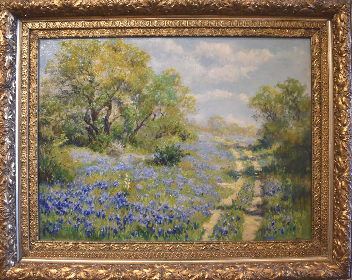 Eloise Polk McGill Landscape Painting – "TEXAS BLUEBONNETS" TX HILL COUNTRY PATH