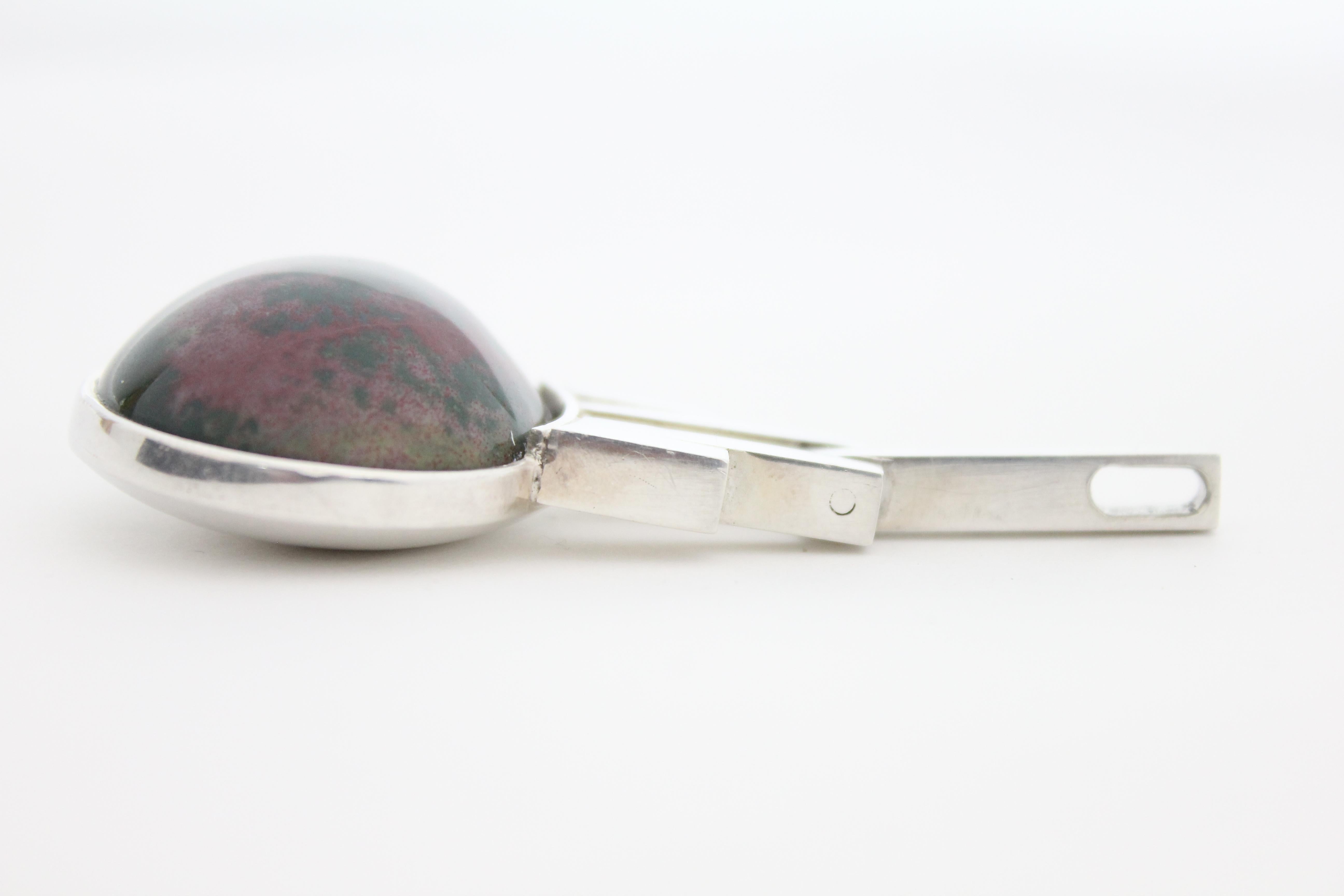 Elon Aronhill Sweden 1967 Sterling Silver with Heliotrope / Bloodstone Pendant 3