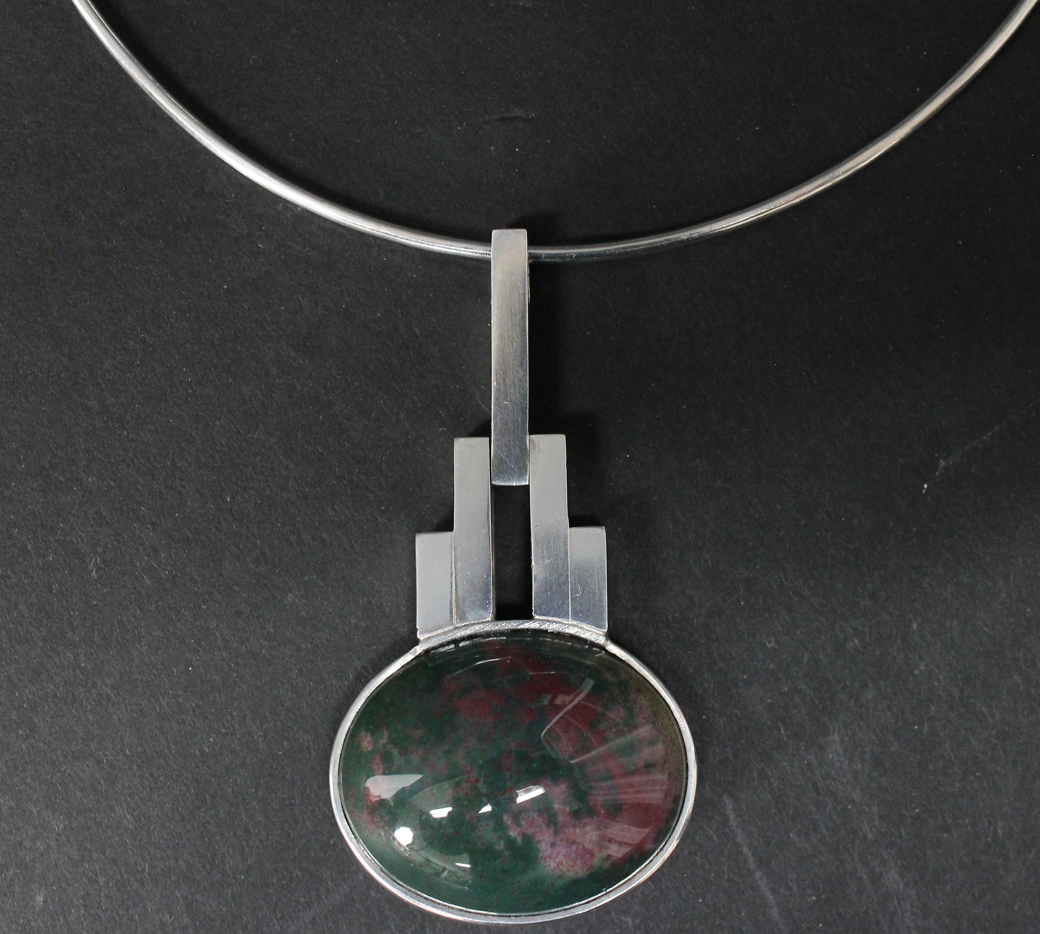 Elon Aronhill Sweden 1967 Sterling Silver with Heliotrope / Bloodstone Pendant 4